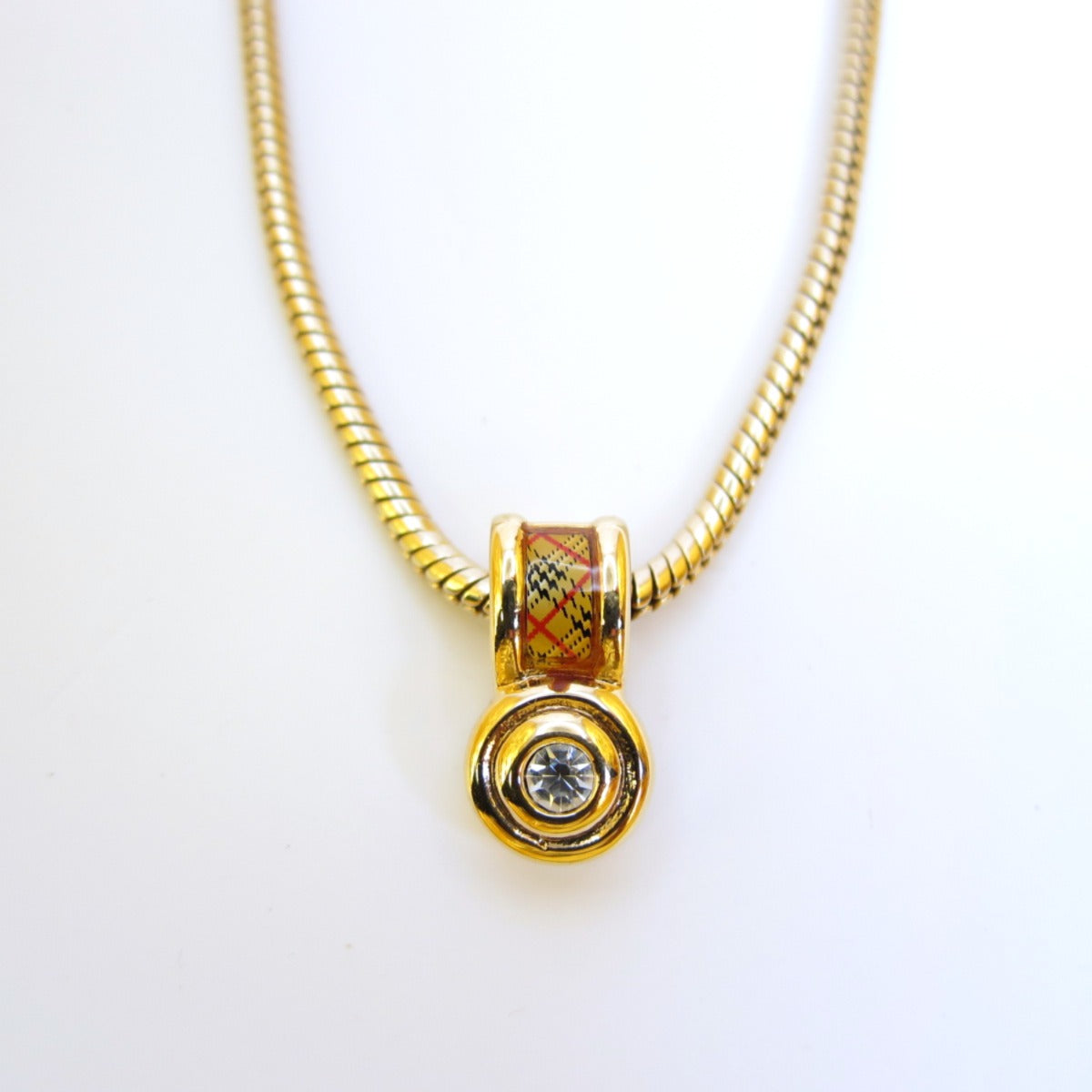 Burberry Vintage Check And Rhinestone Golden Necklace