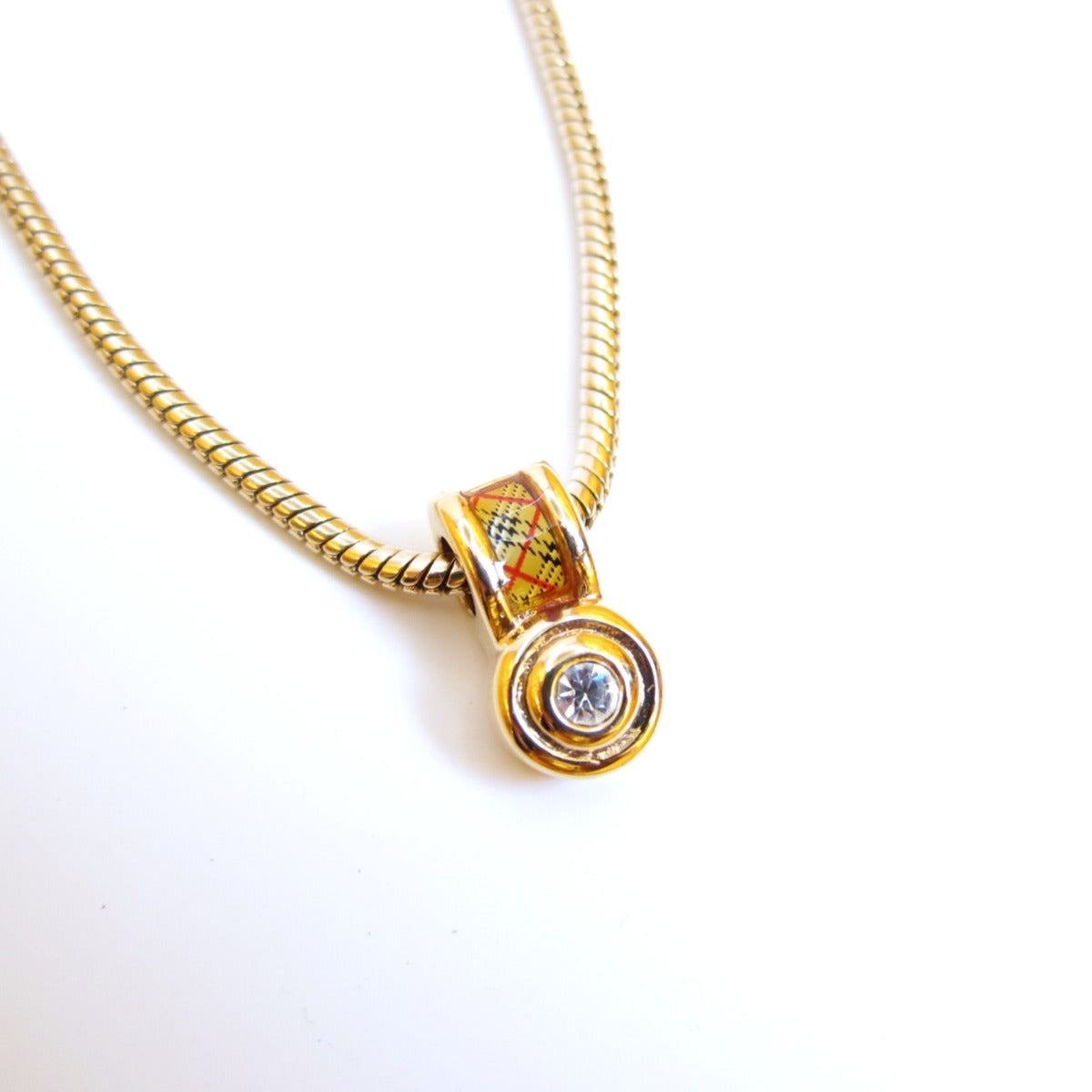 Burberry Vintage Check And Rhinestone Golden Necklace