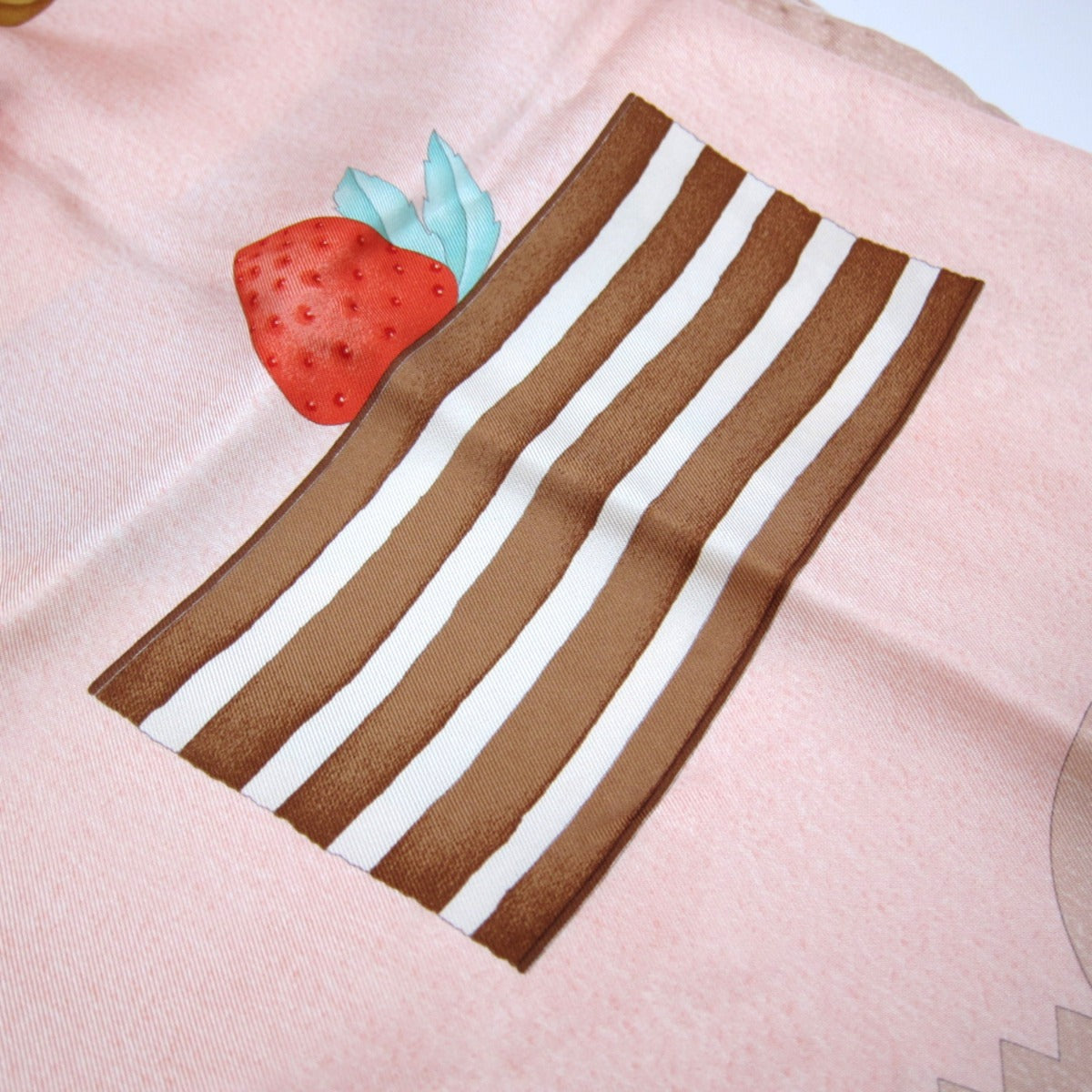Bvlgari Vintage Dessert Motif Pink Silk Scarf