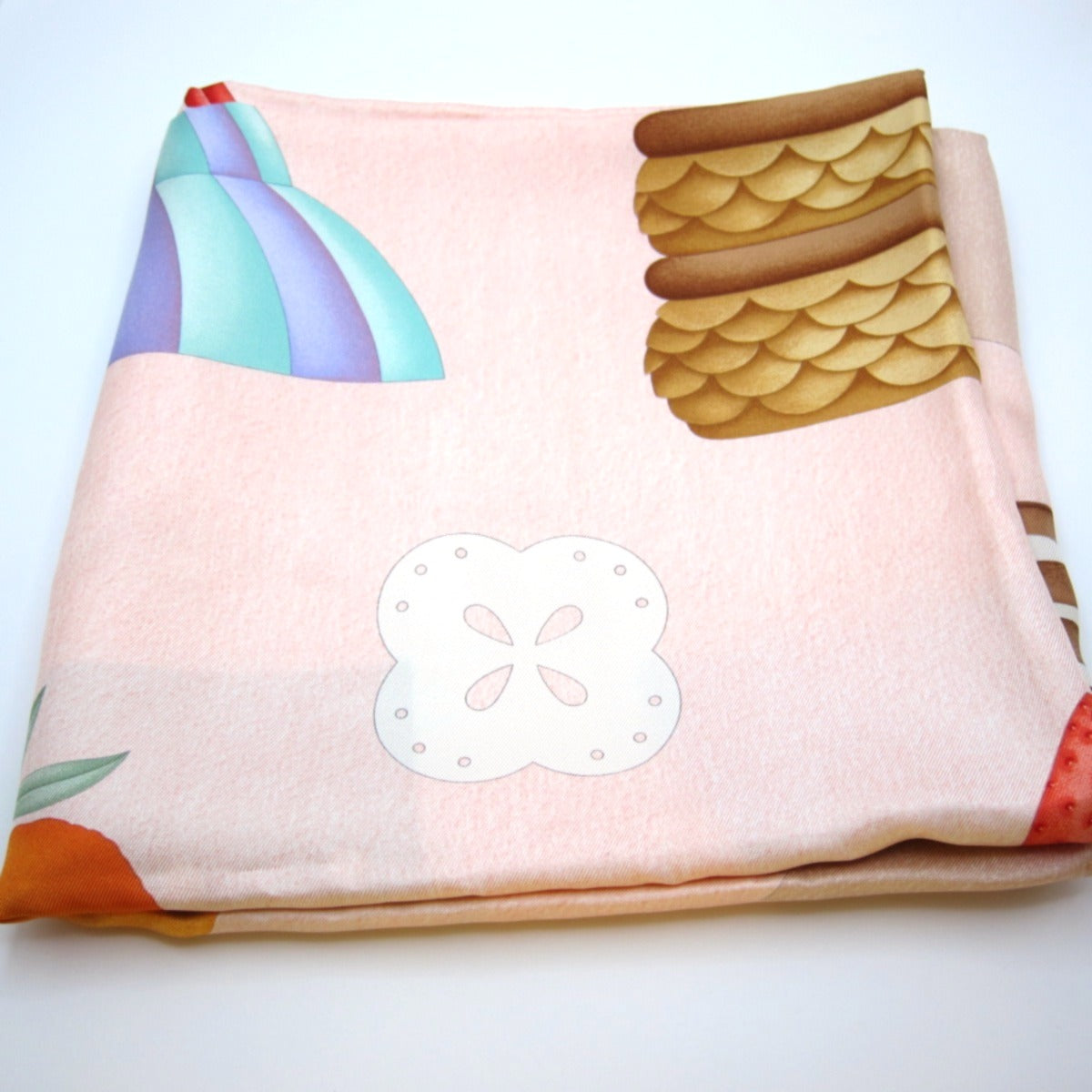 Bvlgari Vintage Dessert Motif Pink Silk Scarf