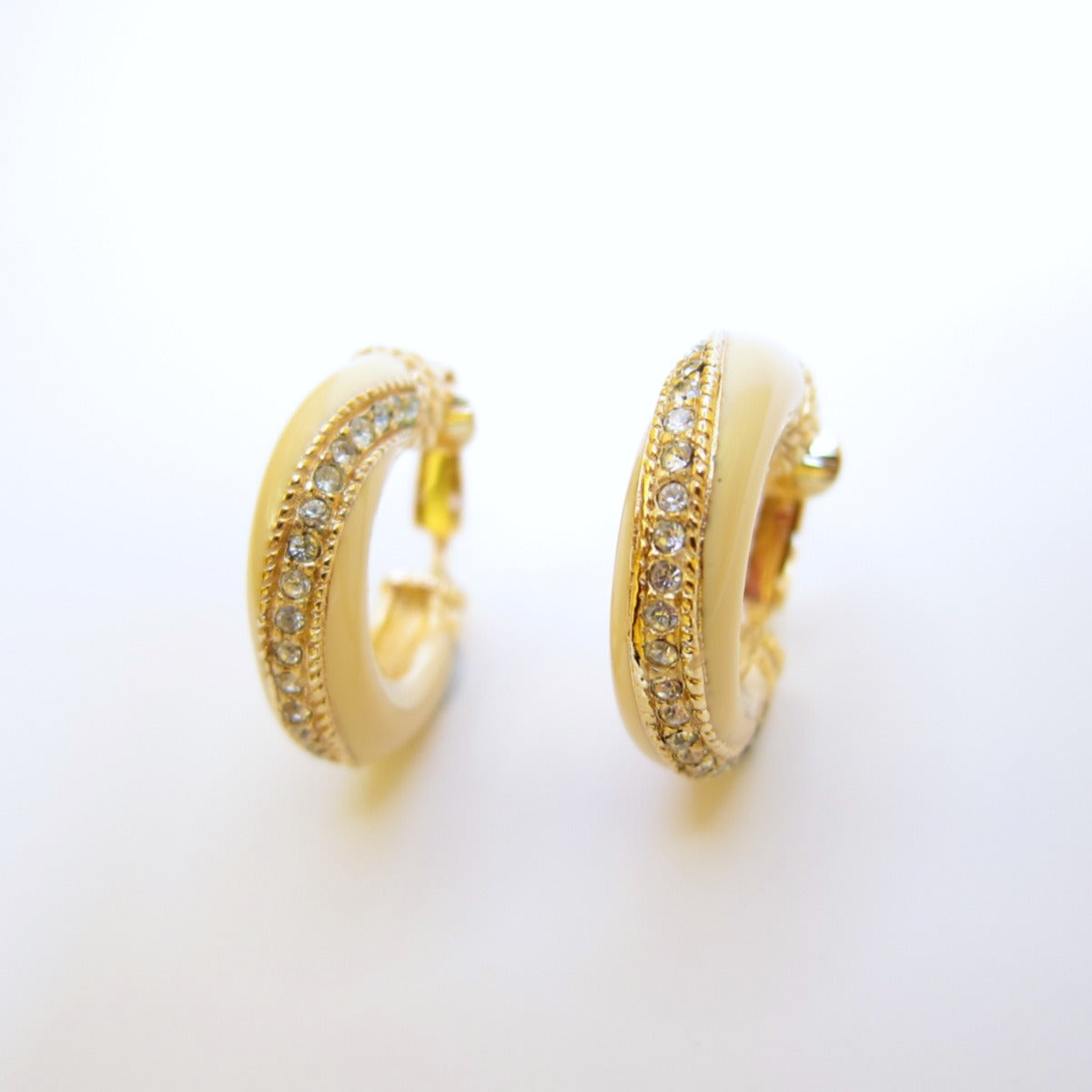 Christian Dior Vintage Stylish Rhinestone Golden Clip-on Earrings