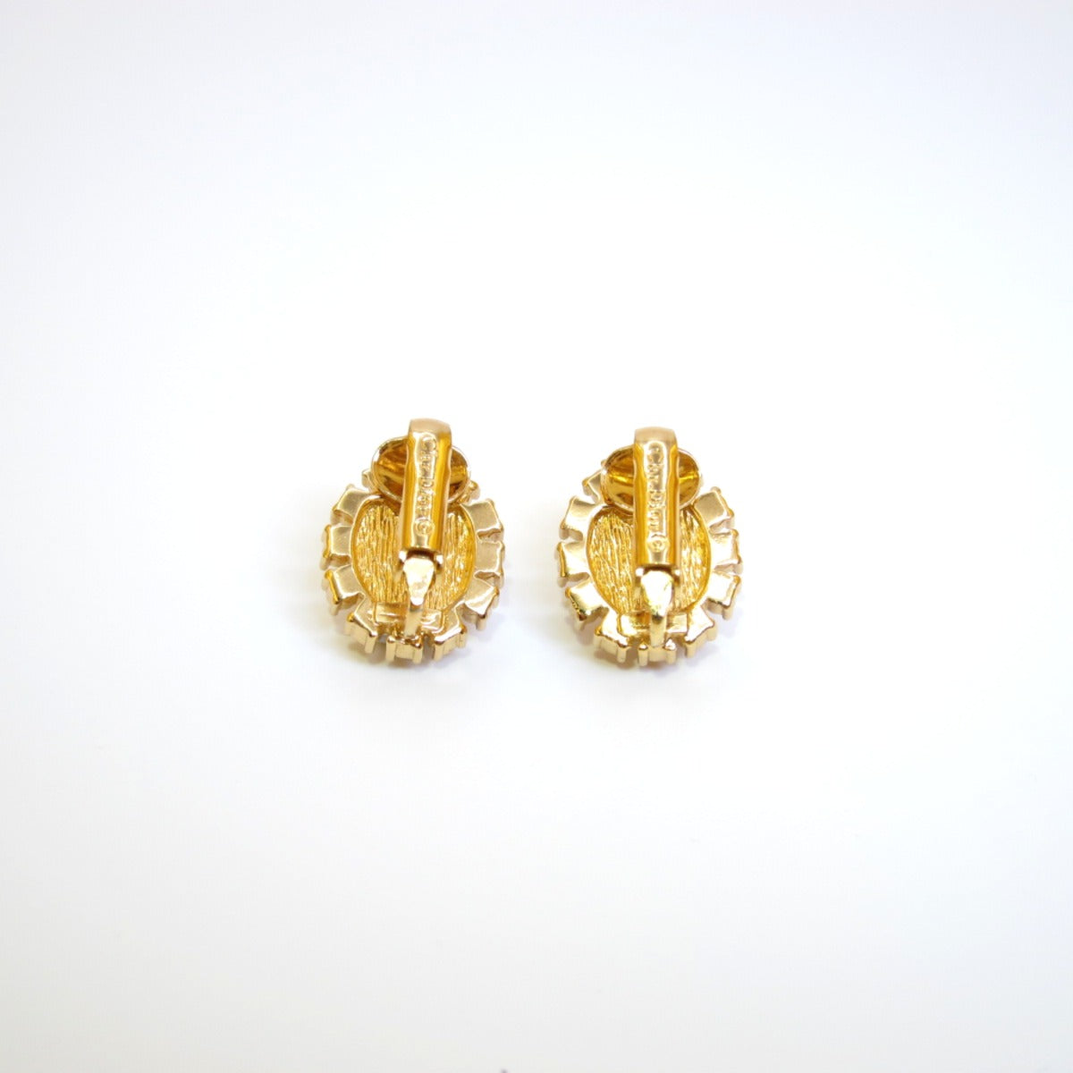 Christian Dior Vintage Oval Shape Pearl and Rhinestone Golden Clip-on Earrings