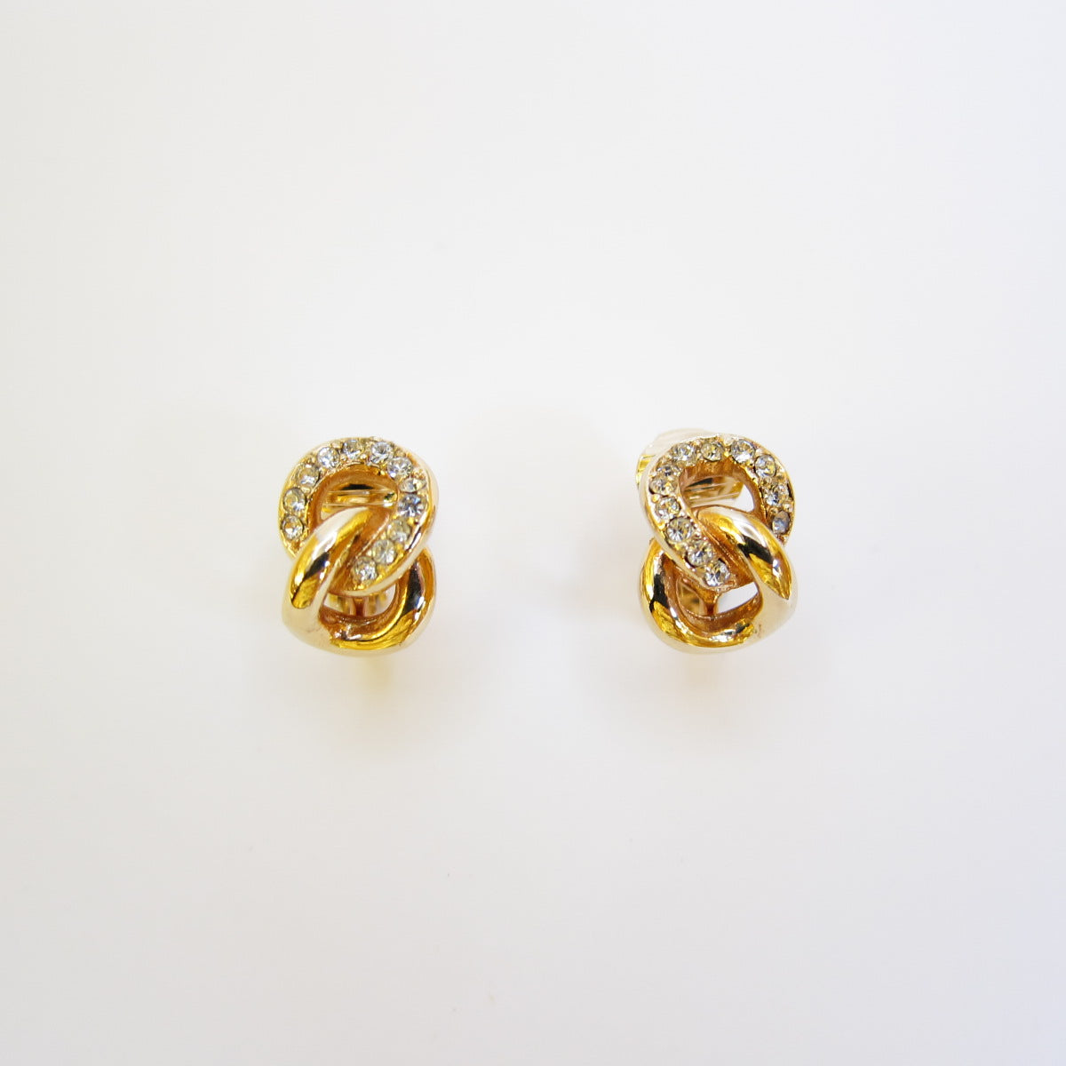 Christian Dior Vintage Link and Rhinestone Golden Clip-on Earrings