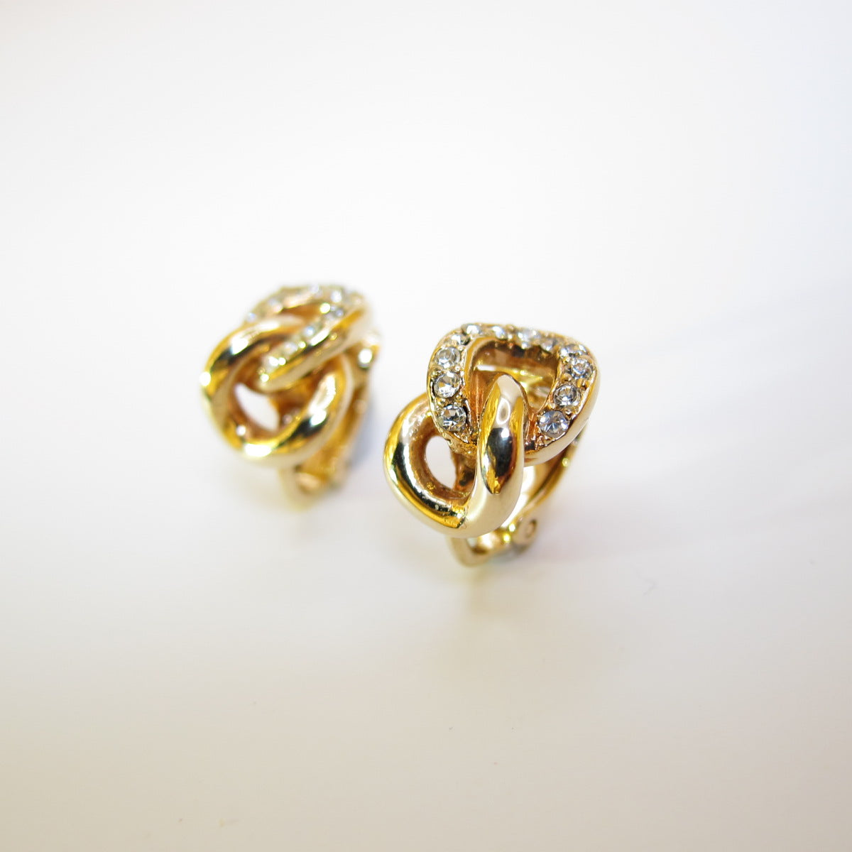 Christian Dior Vintage Link and Rhinestone Golden Clip-on Earrings