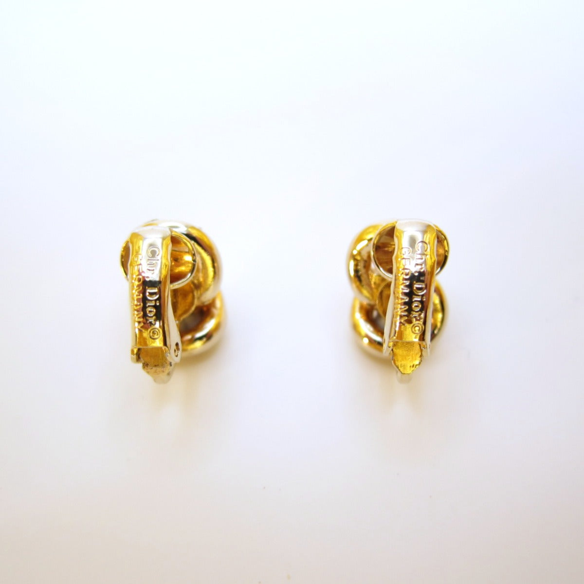 Christian Dior Vintage Link and Rhinestone Golden Clip-on Earrings