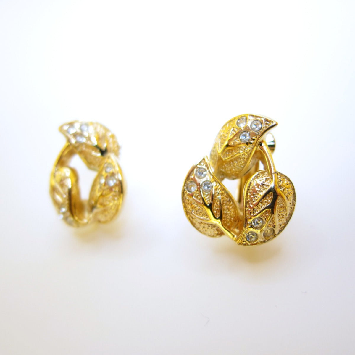 Christian Dior Vintage Leaves and Rhinestone Golden Clip-on Earrings