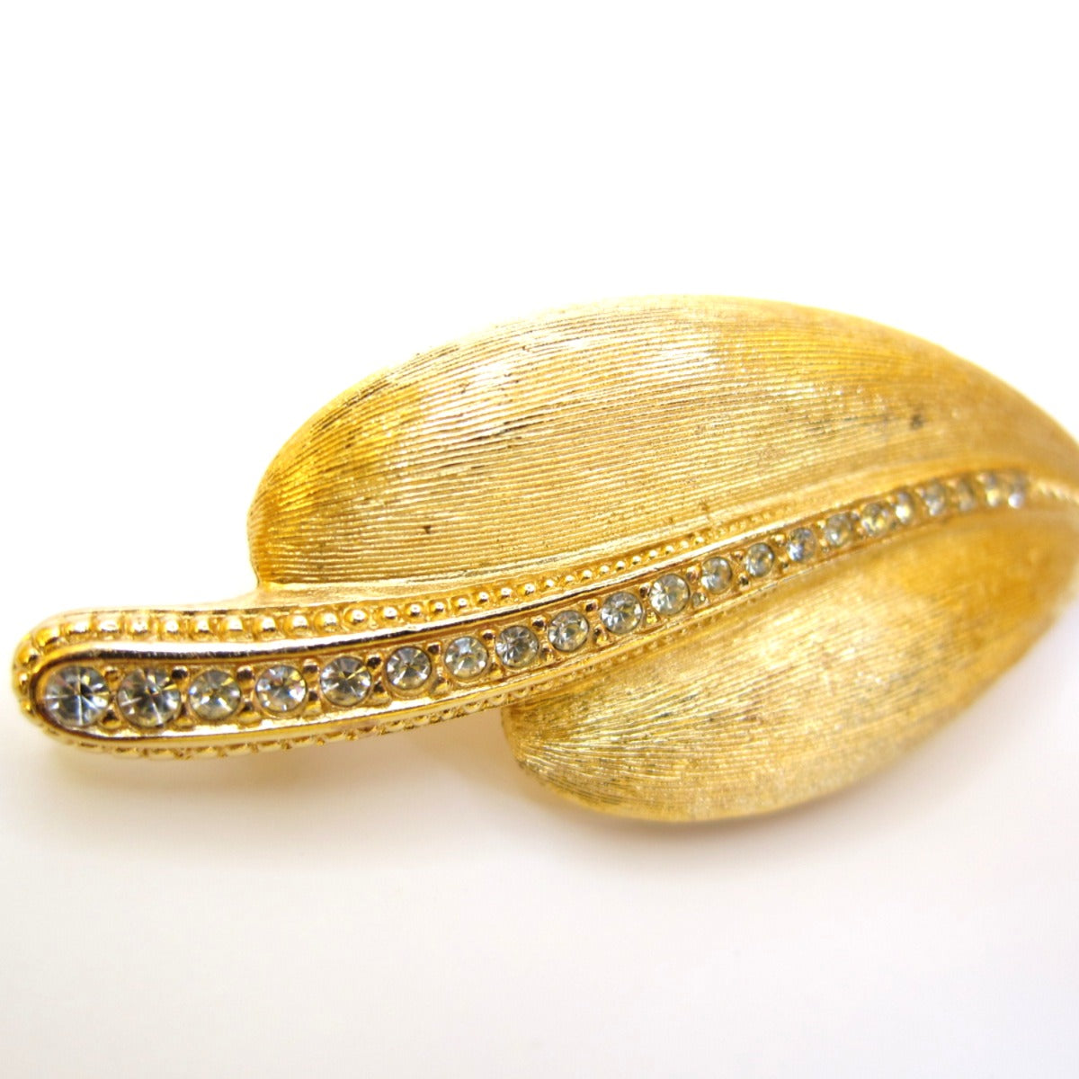 Christian Dior Vintage Leaf Motif with Rhinestone Golden Brooch