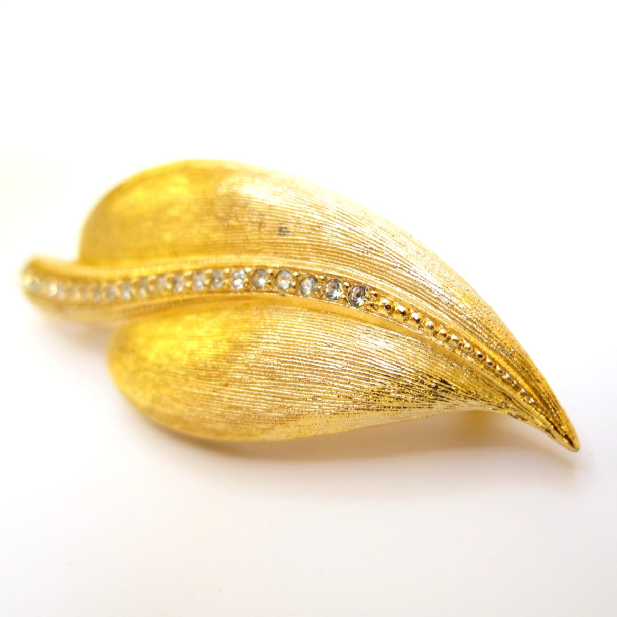 Christian Dior Vintage Leaf Motif with Rhinestone Golden Brooch
