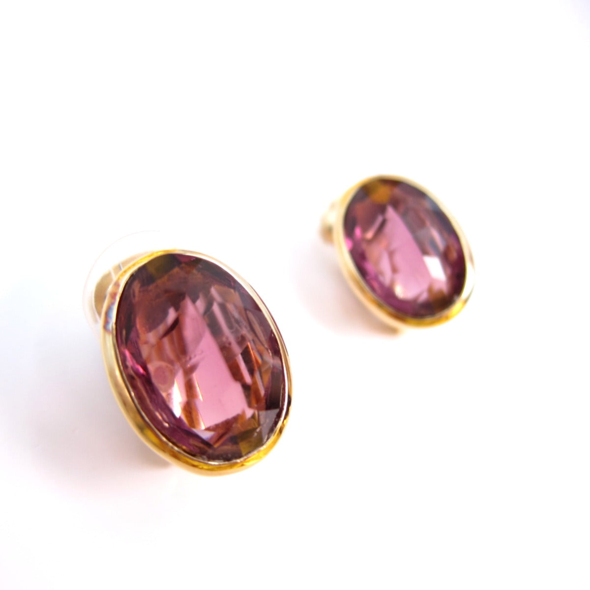 Christian Dior Vintage Oval Shape Plum Color Stone Golden Clip-on Earrings