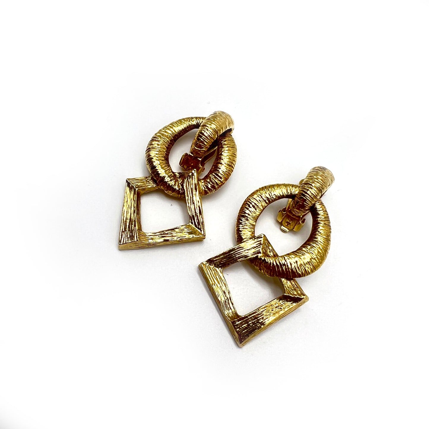 Yves Saint Laurent Vintage Circle & Square Golden Clip-On Earrings