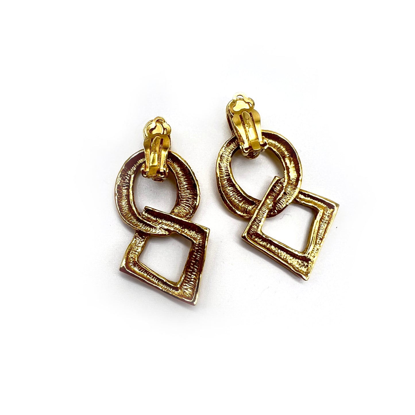 Yves Saint Laurent Vintage Circle & Square Golden Clip-On Earrings