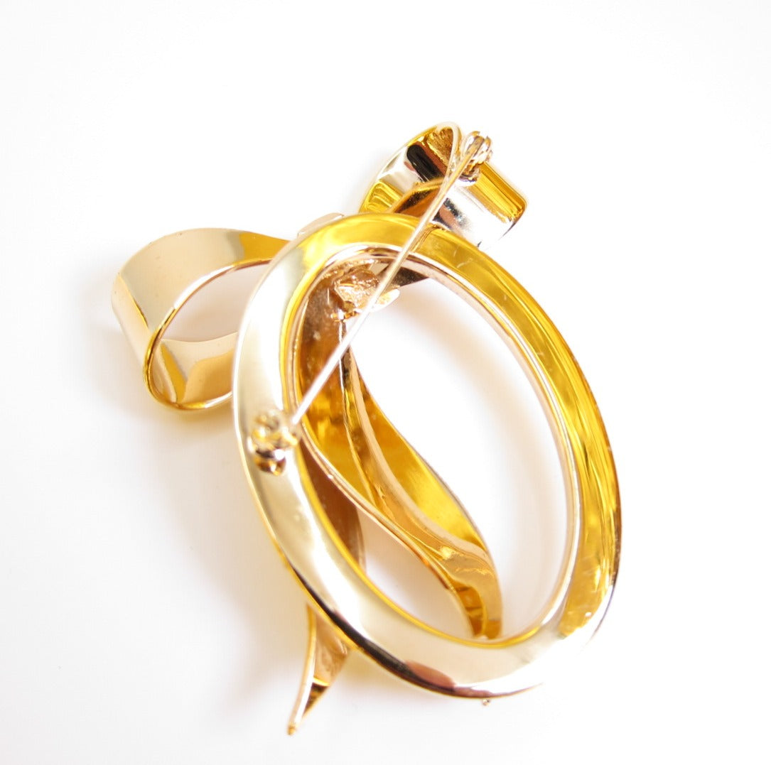 Christian Dior Vintage Ribbon Motif Golden Brooch
