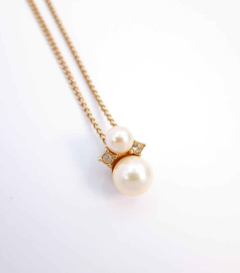 Christian Dior Vintage Pearl and Rhinestone Golden Necklace