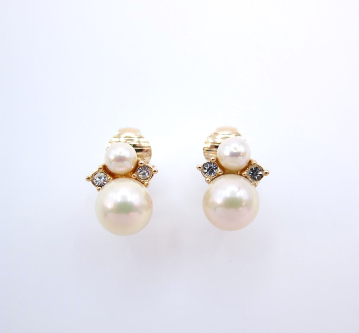 Christian Dior Vintage Pearl and Rhinestone Golden Clip-on Earrings