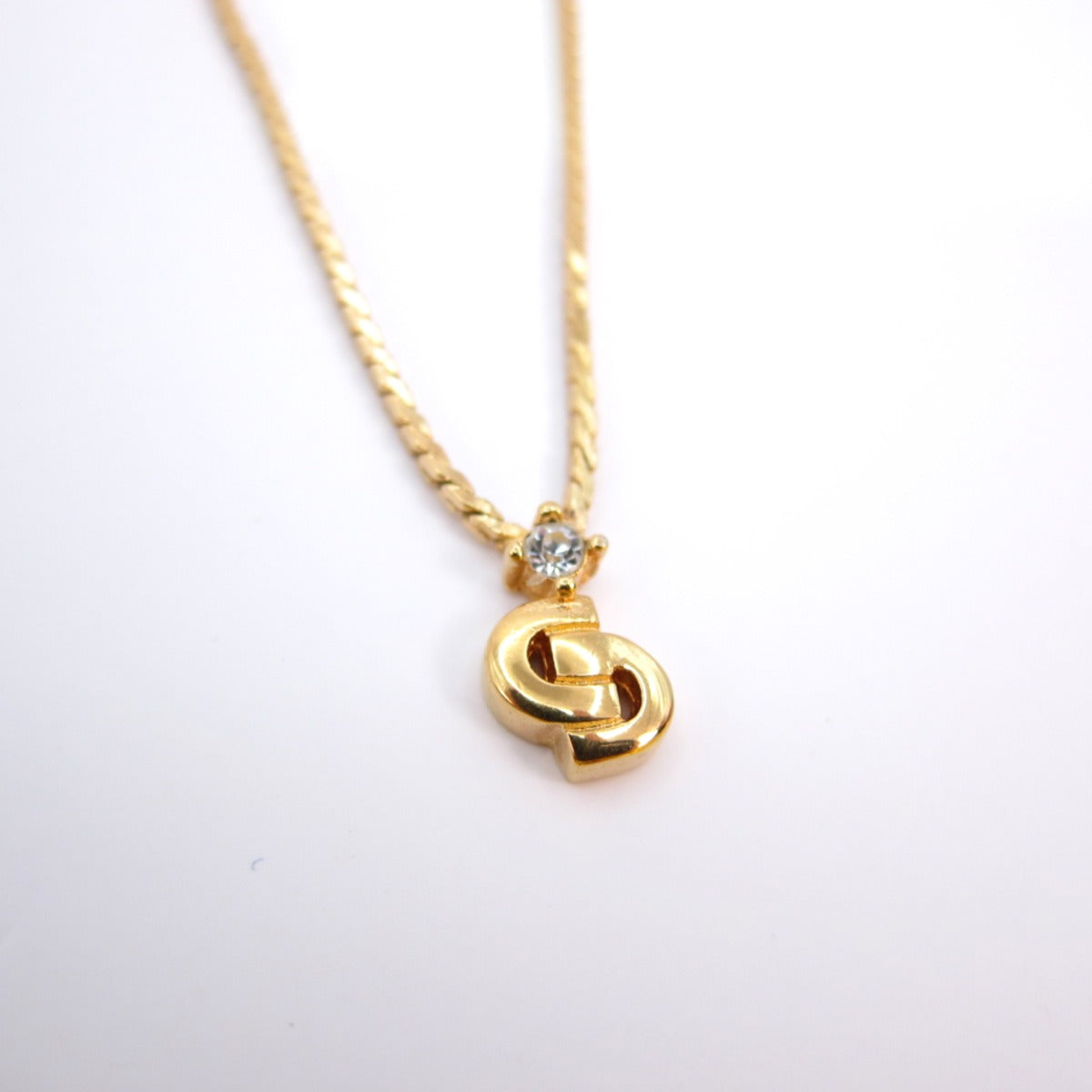 Christian Dior Vintage CD Logo and Rhinestone Golden Necklace