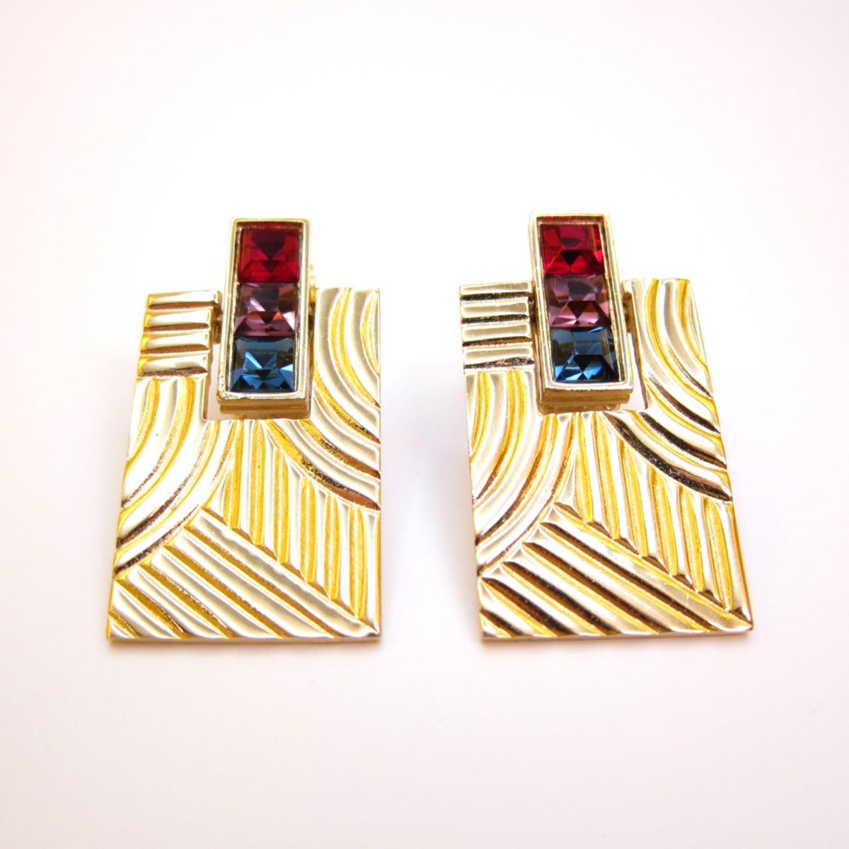 Givenchy Vintage Stylish Multi Color Stone Golden Clip-on Earrings