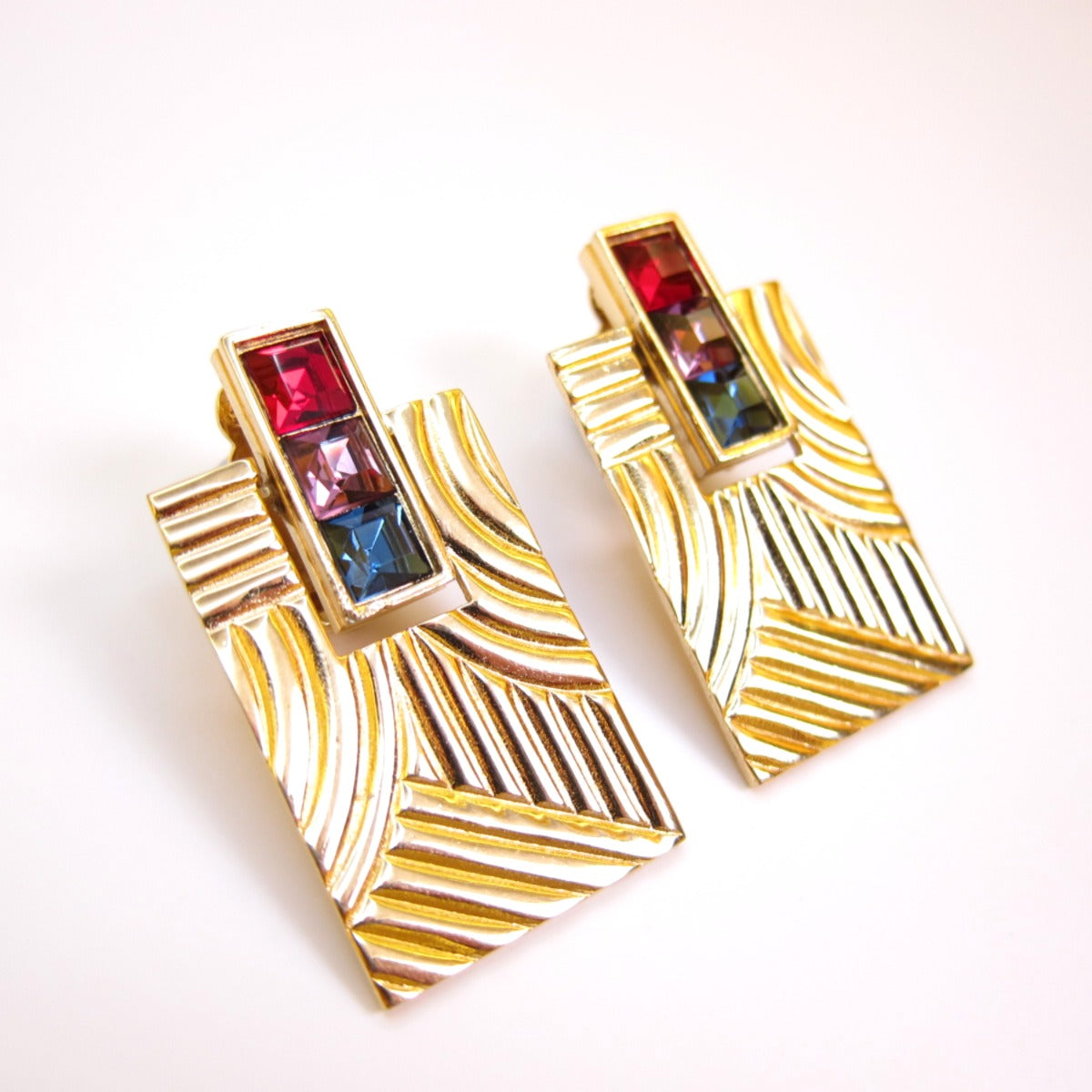 Givenchy Vintage Stylish Multi Color Stone Golden Clip-on Earrings