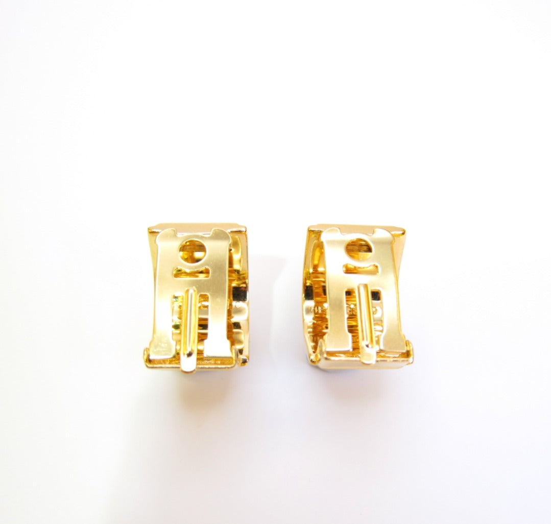Hermes Vintage Blue Enamelled Golden Clip-on Earrings