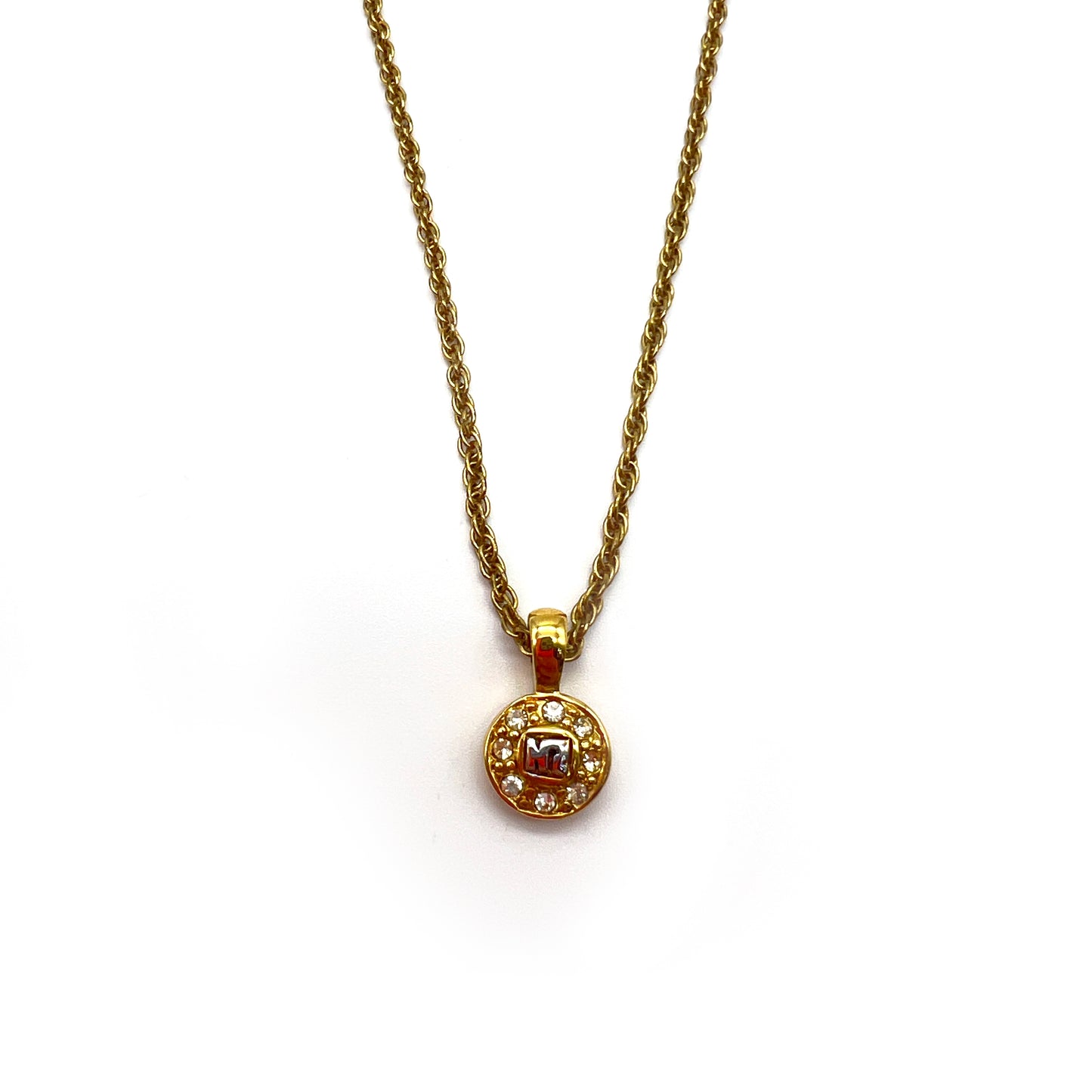 Nina Ricci Vintage Nr Logo with Rhinestone Golden Necklace