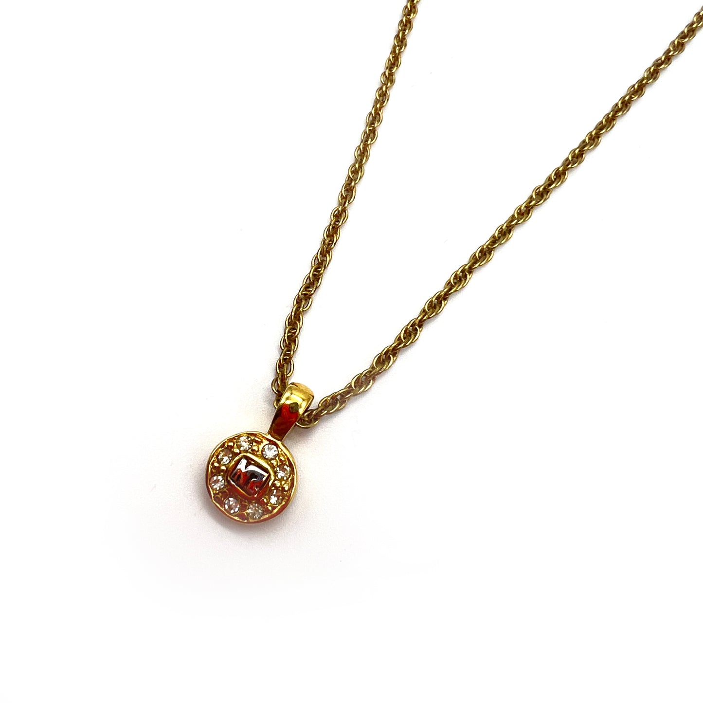 Nina Ricci Vintage Nr Logo with Rhinestone Golden Necklace
