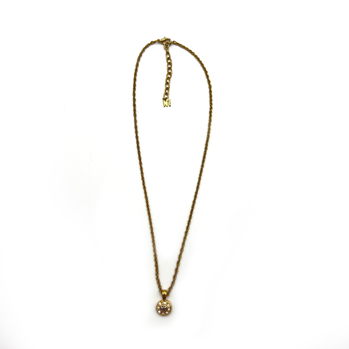 Nina Ricci Vintage Nr Logo with Rhinestone Golden Necklace