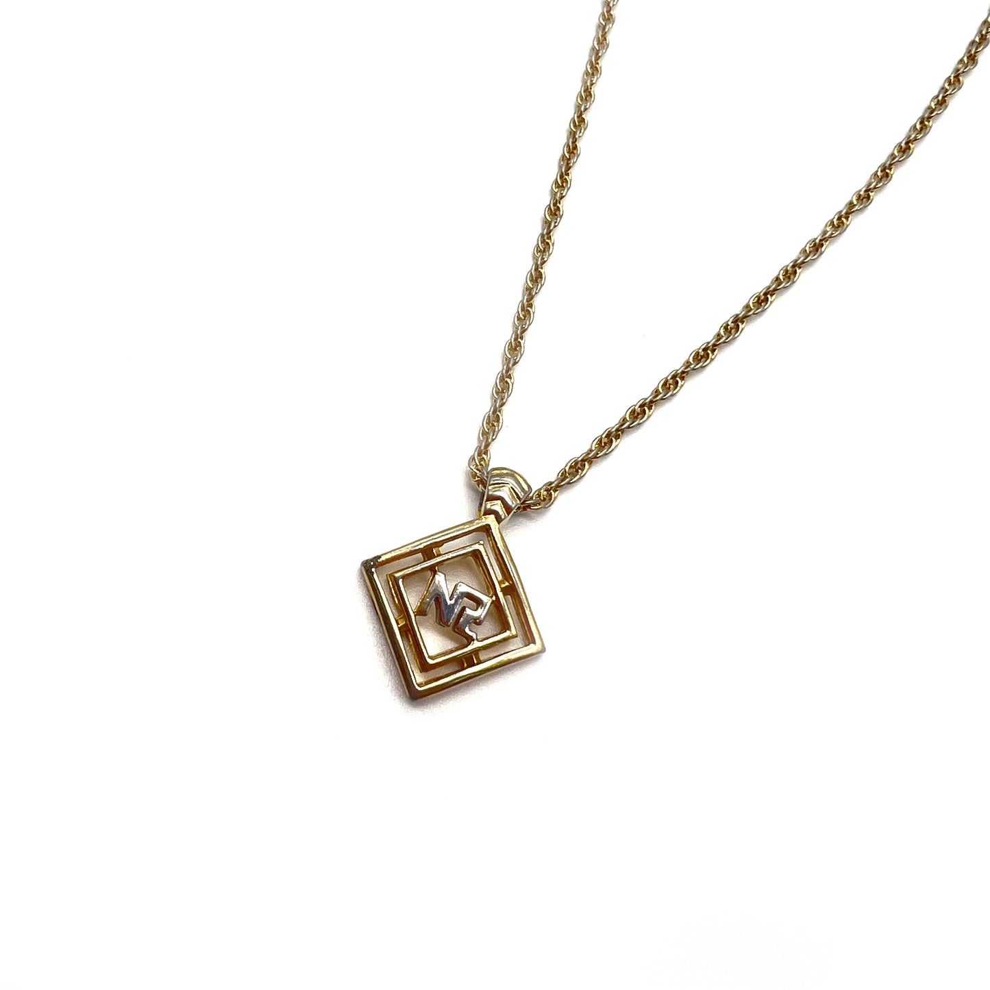 Nina Ricci Vintage Nr Logo with Rhinestone Golden Necklace