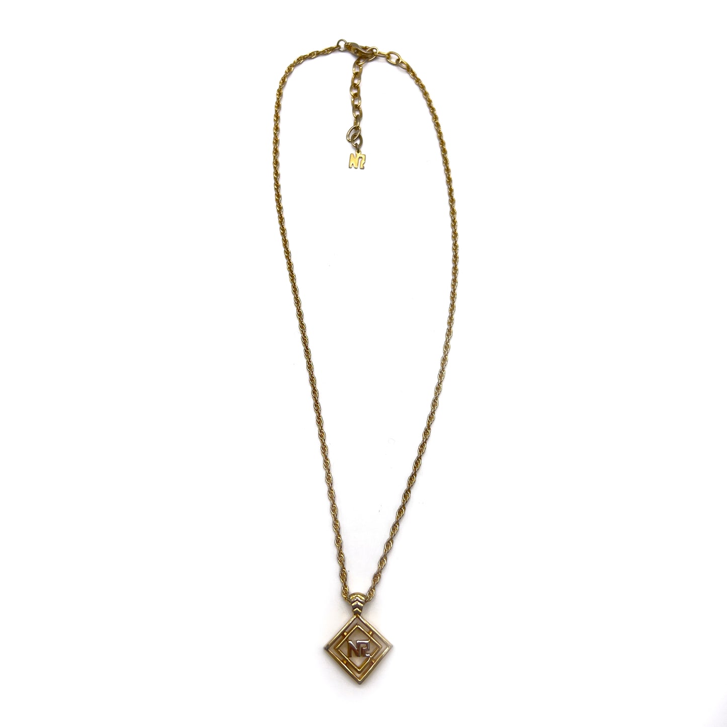 Nina Ricci Vintage Nr Logo with Rhinestone Golden Necklace