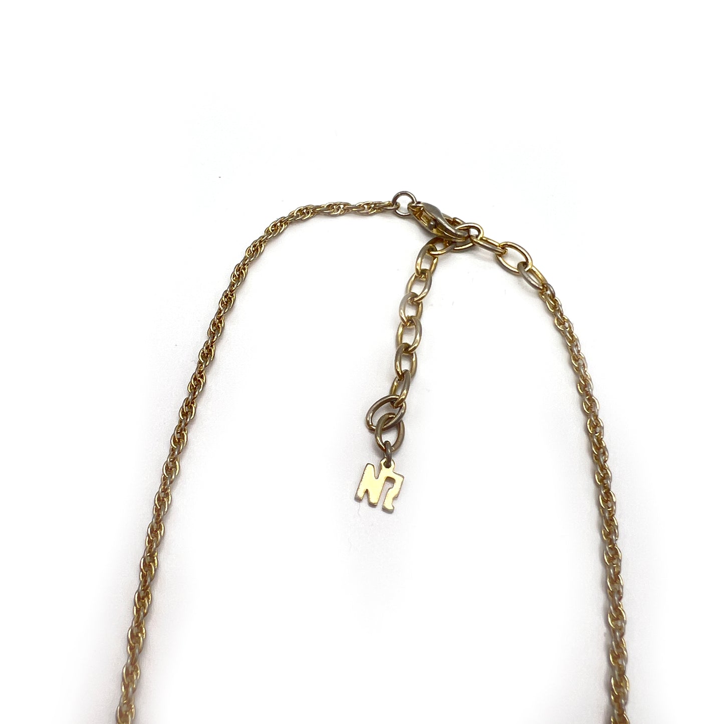 Nina Ricci Vintage Nr Logo with Rhinestone Golden Necklace