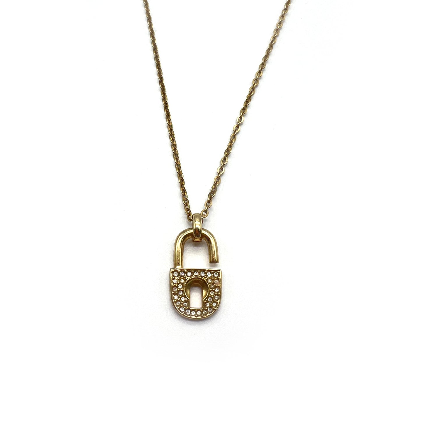 Christian Dior Vintage Lock Shape Rhinestone Golden Necklace