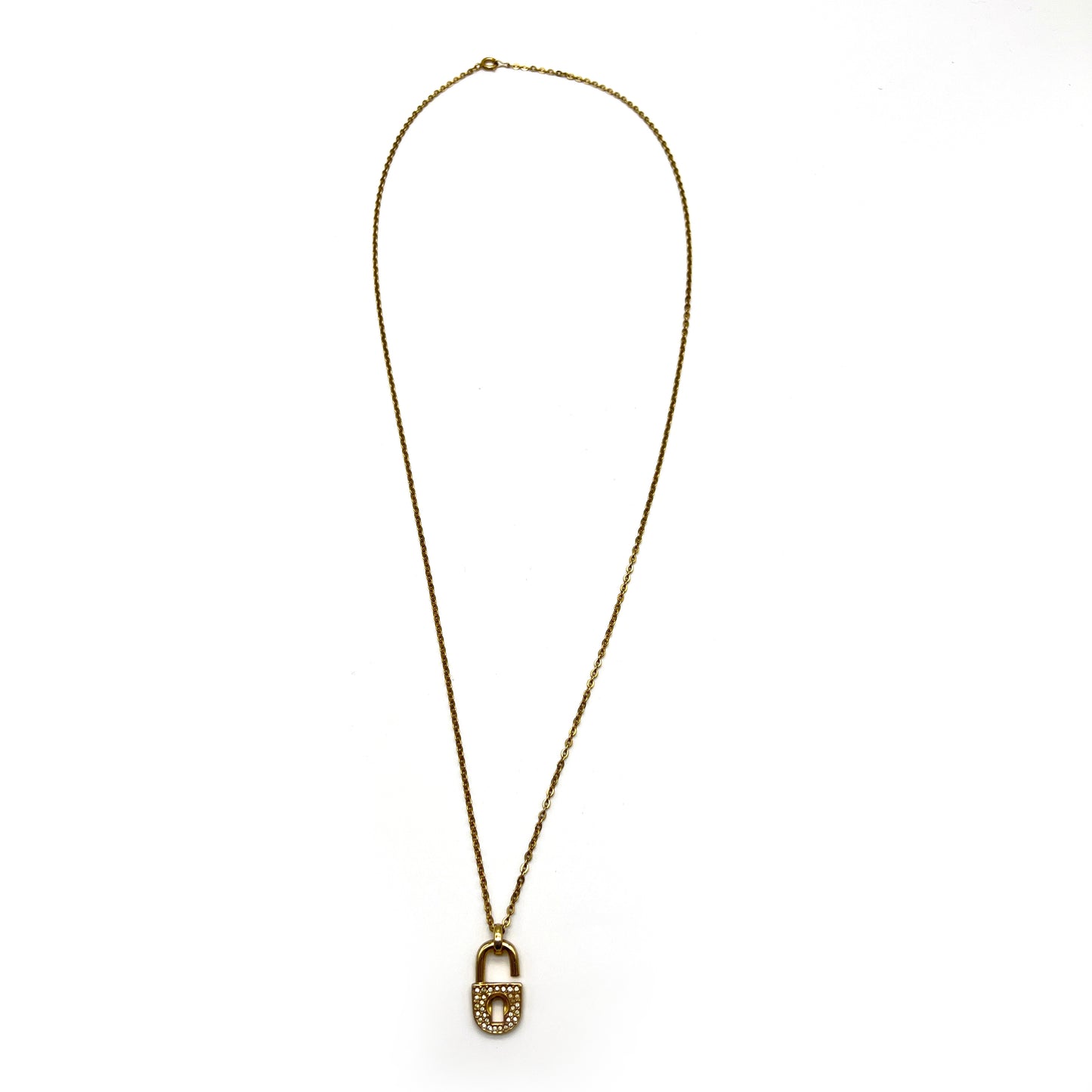 Christian Dior Vintage Lock Shape Rhinestone Golden Necklace