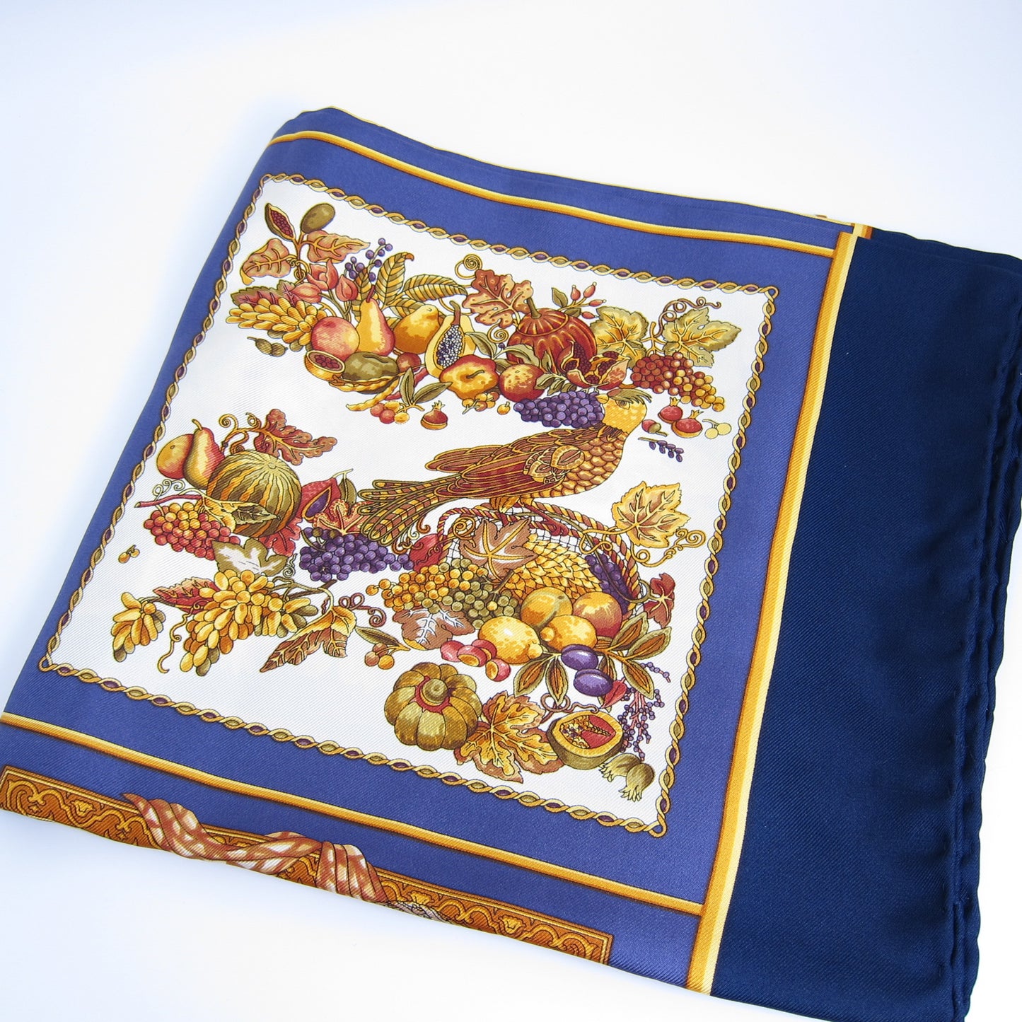 Ferragamo Vintage Animal Motif Indigo Blue Silk Scarf