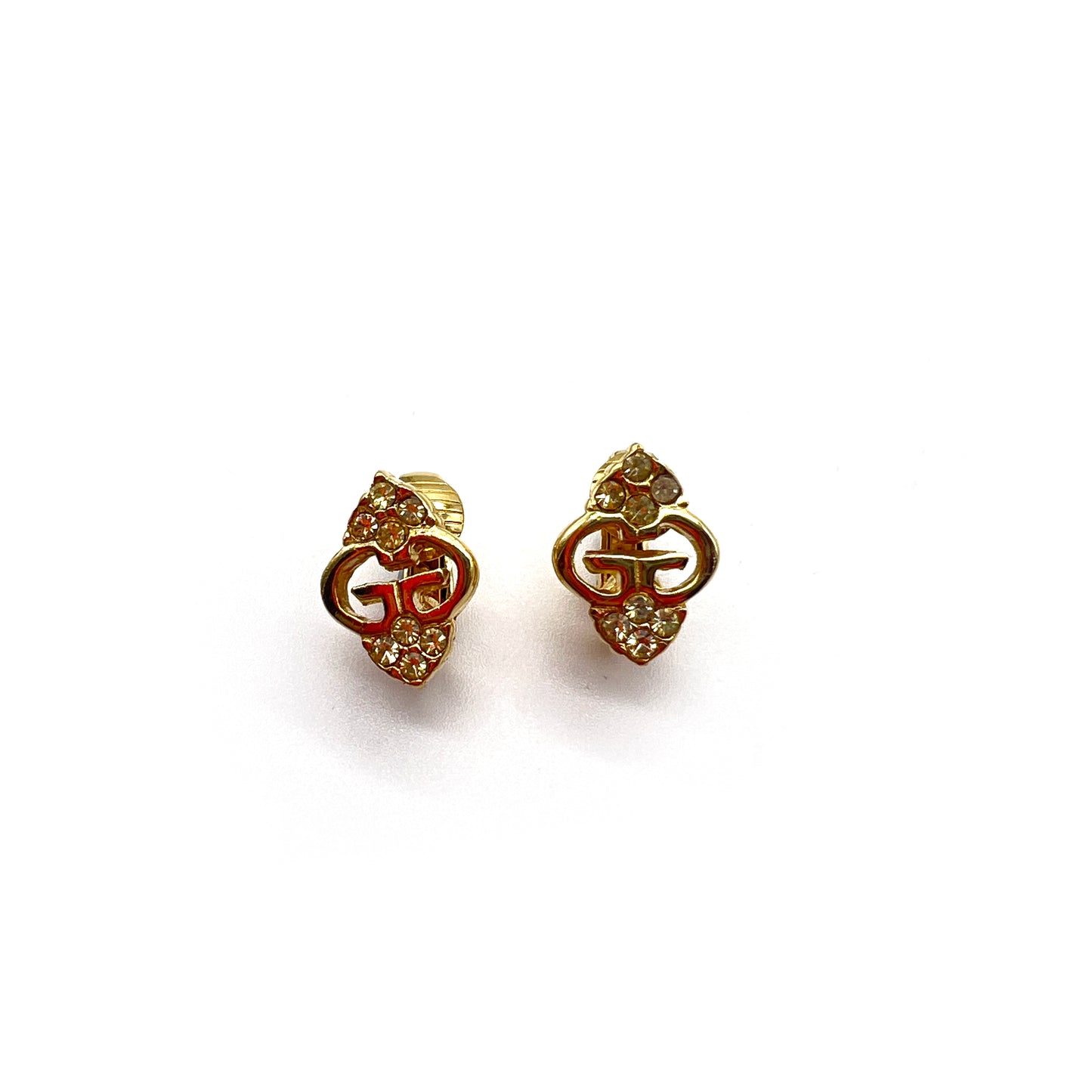 Givenchy Vintage 4G Logo Rhinestone Golden Clip-On Earrings