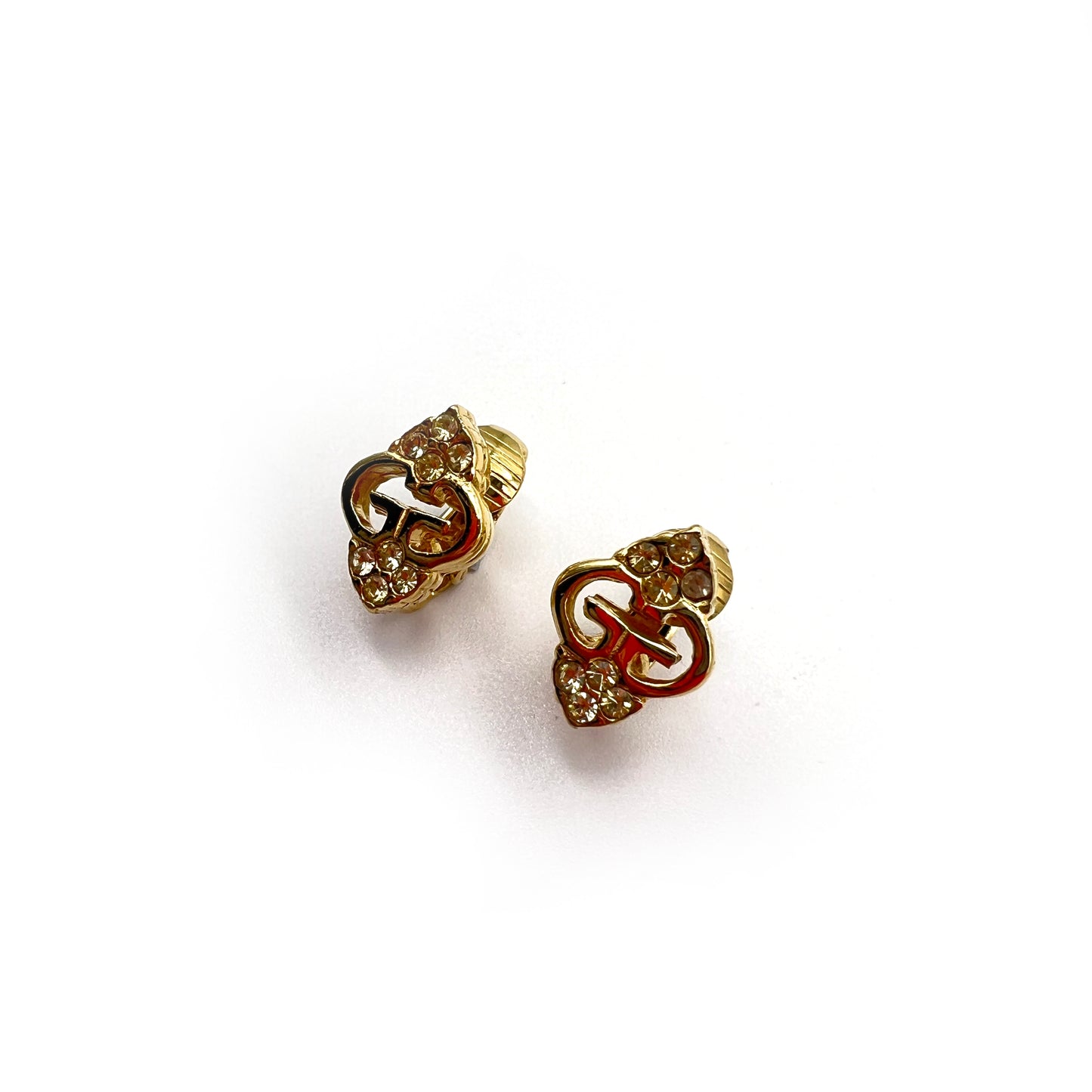 Givenchy Vintage 4G Logo Rhinestone Golden Clip-On Earrings