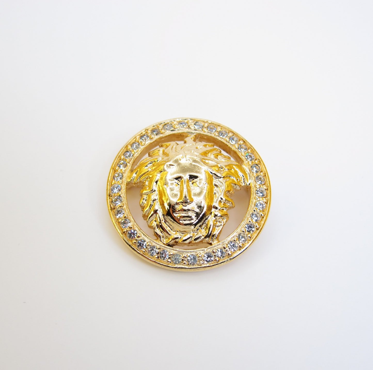 Gianni Versace Vintage Medusa Icon with Rhinestone Golden Brooch