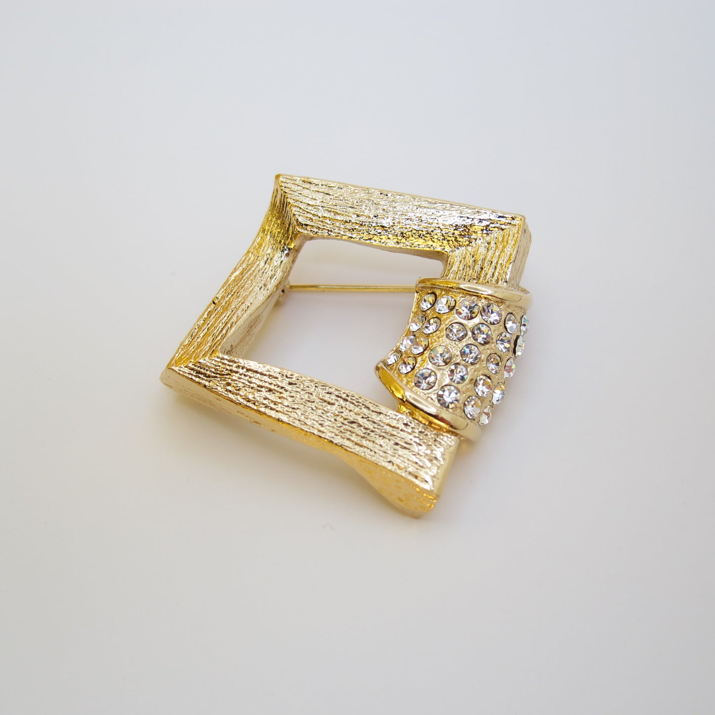Yves Saint Laurent Vintage Square with Rhinestone Golden Brooch