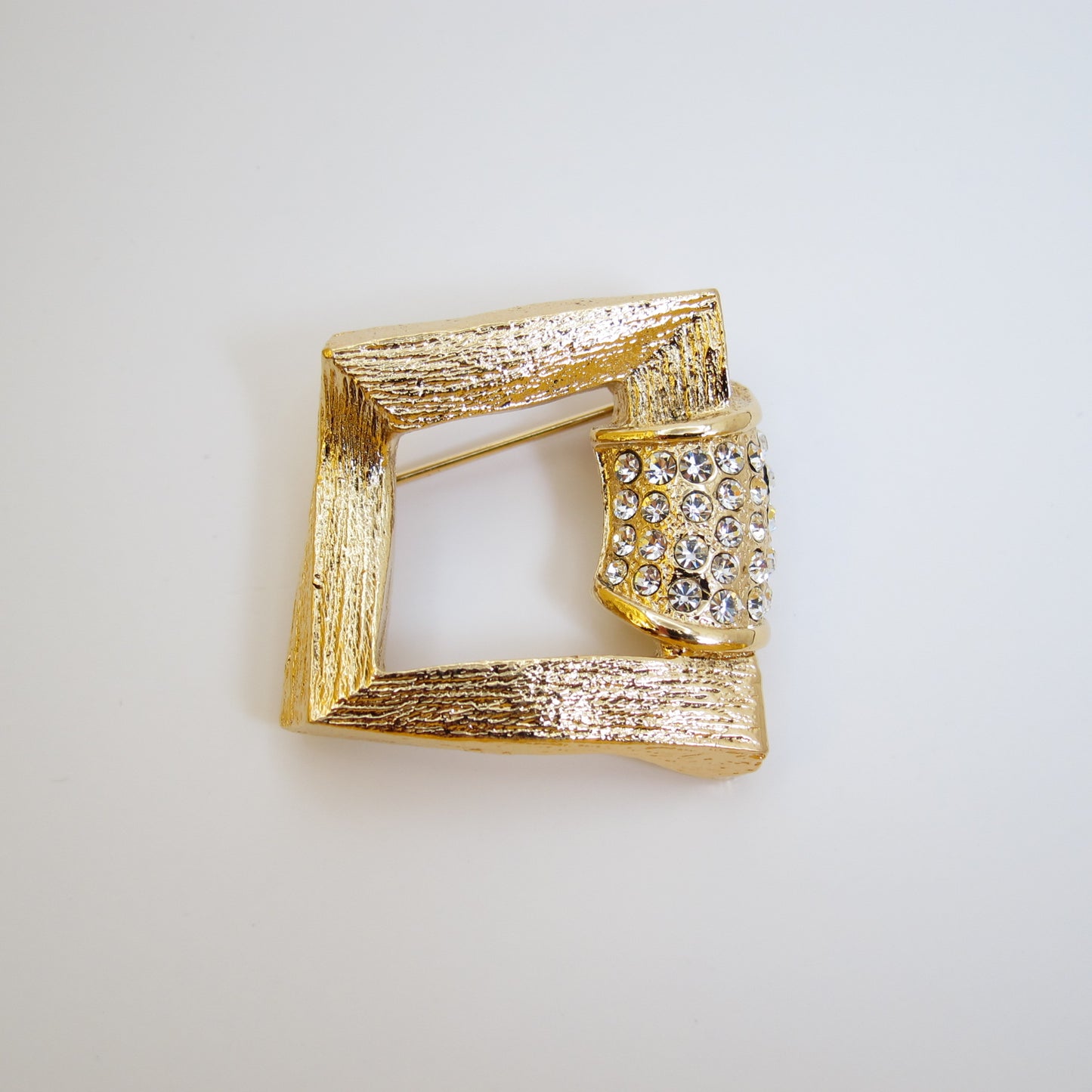 Yves Saint Laurent Vintage Square with Rhinestone Golden Brooch