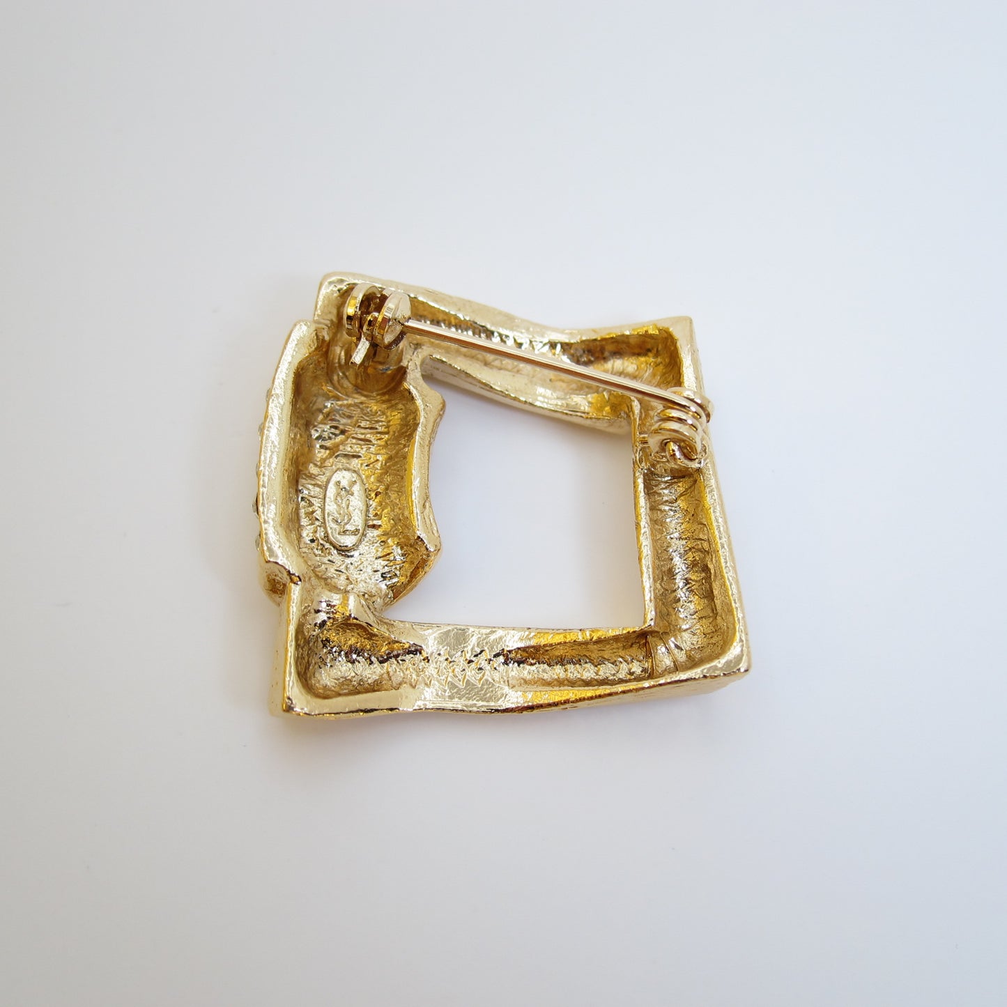 Yves Saint Laurent Vintage Square with Rhinestone Golden Brooch