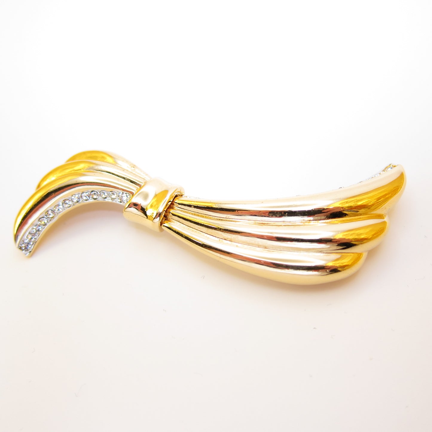 Yves Saint Laurent Vintage Bow with Rhinestone Golden Brooch