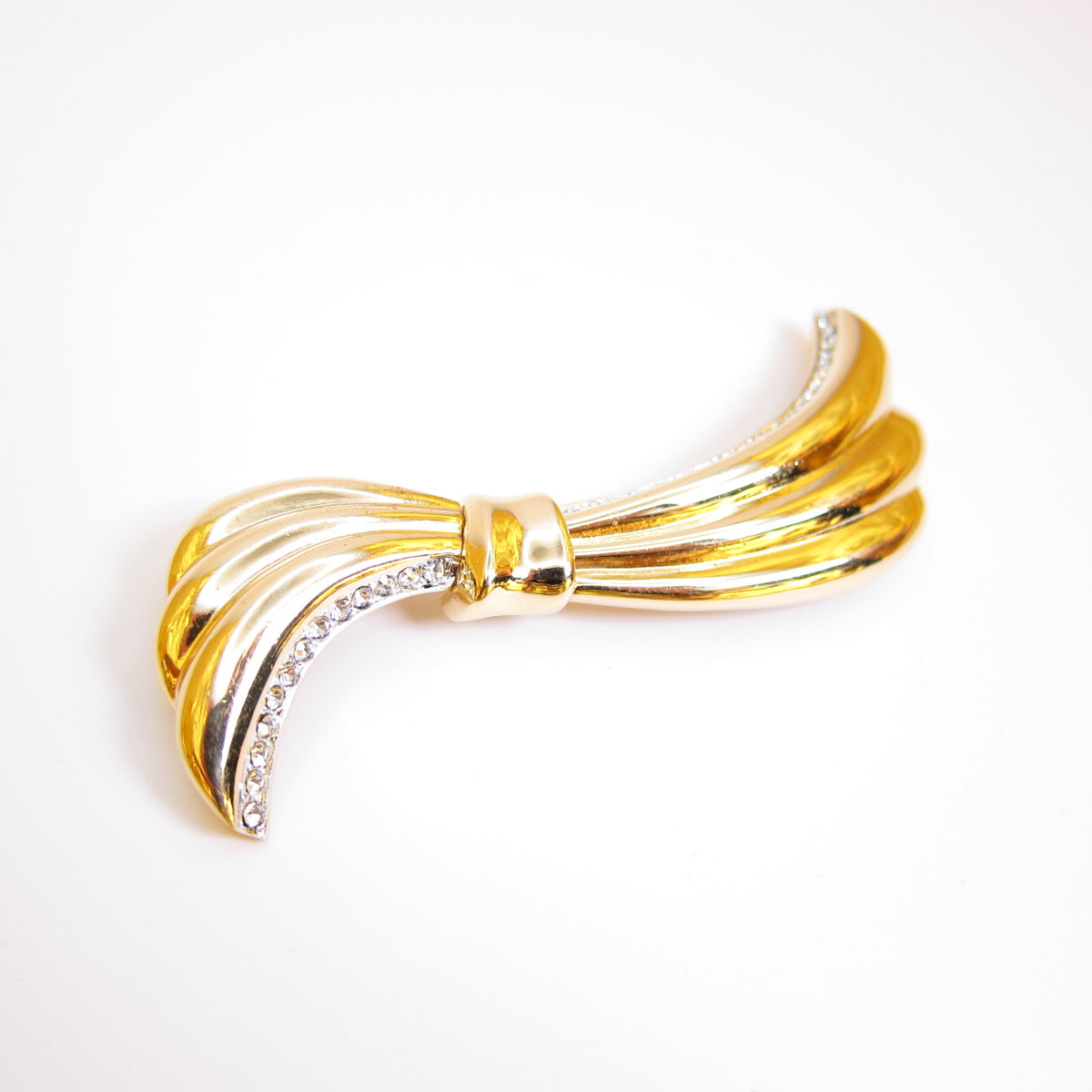 Yves Saint Laurent Vintage Bow with Rhinestone Golden Brooch