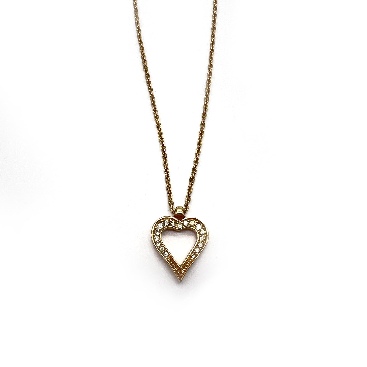 Christian Dior Vintage Rhinestone Heart Shape Golden Necklace