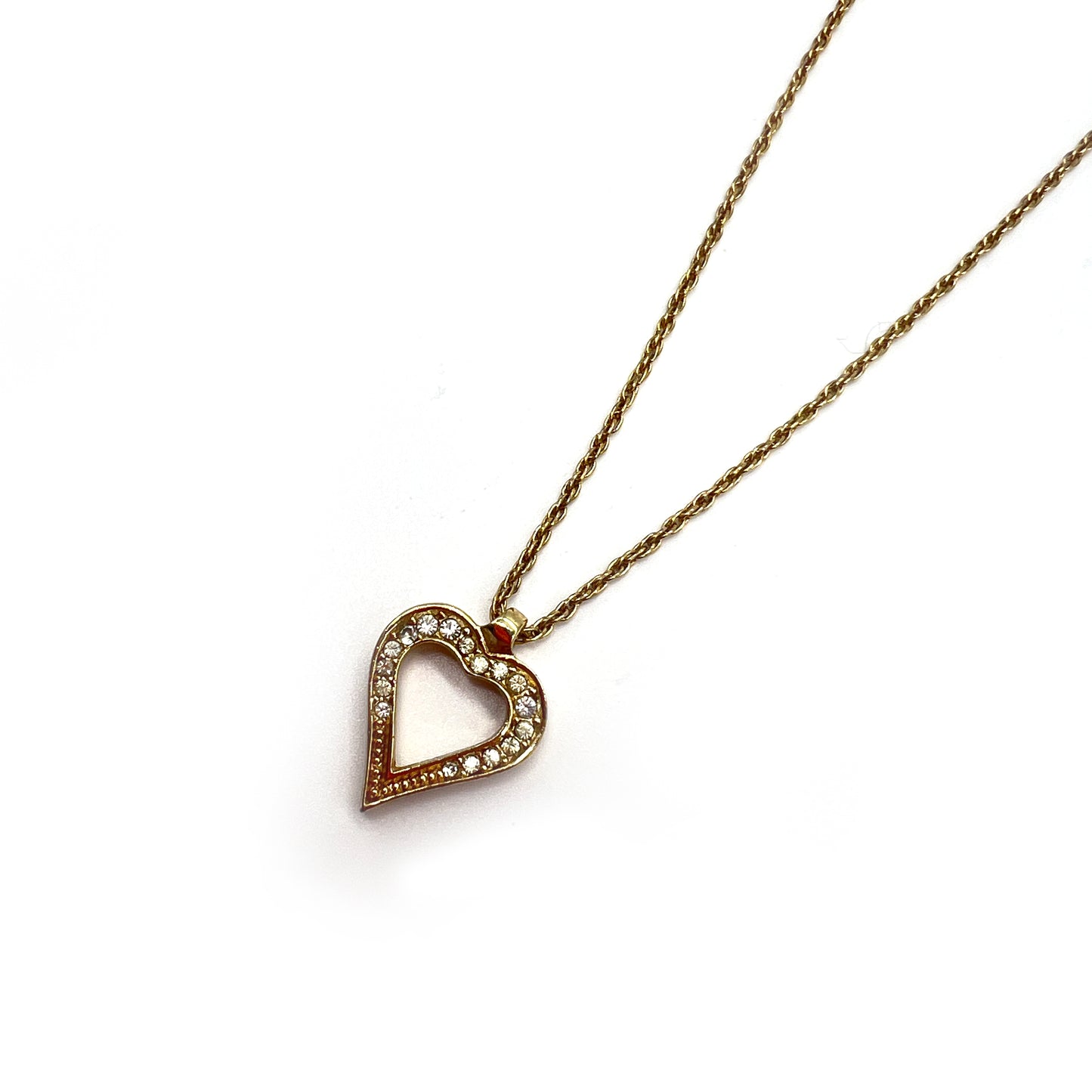 Christian Dior Vintage Rhinestone Heart Shape Golden Necklace