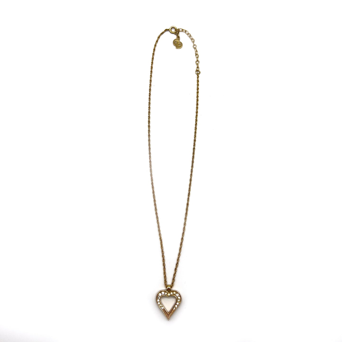 Christian Dior Vintage Rhinestone Heart Shape Golden Necklace