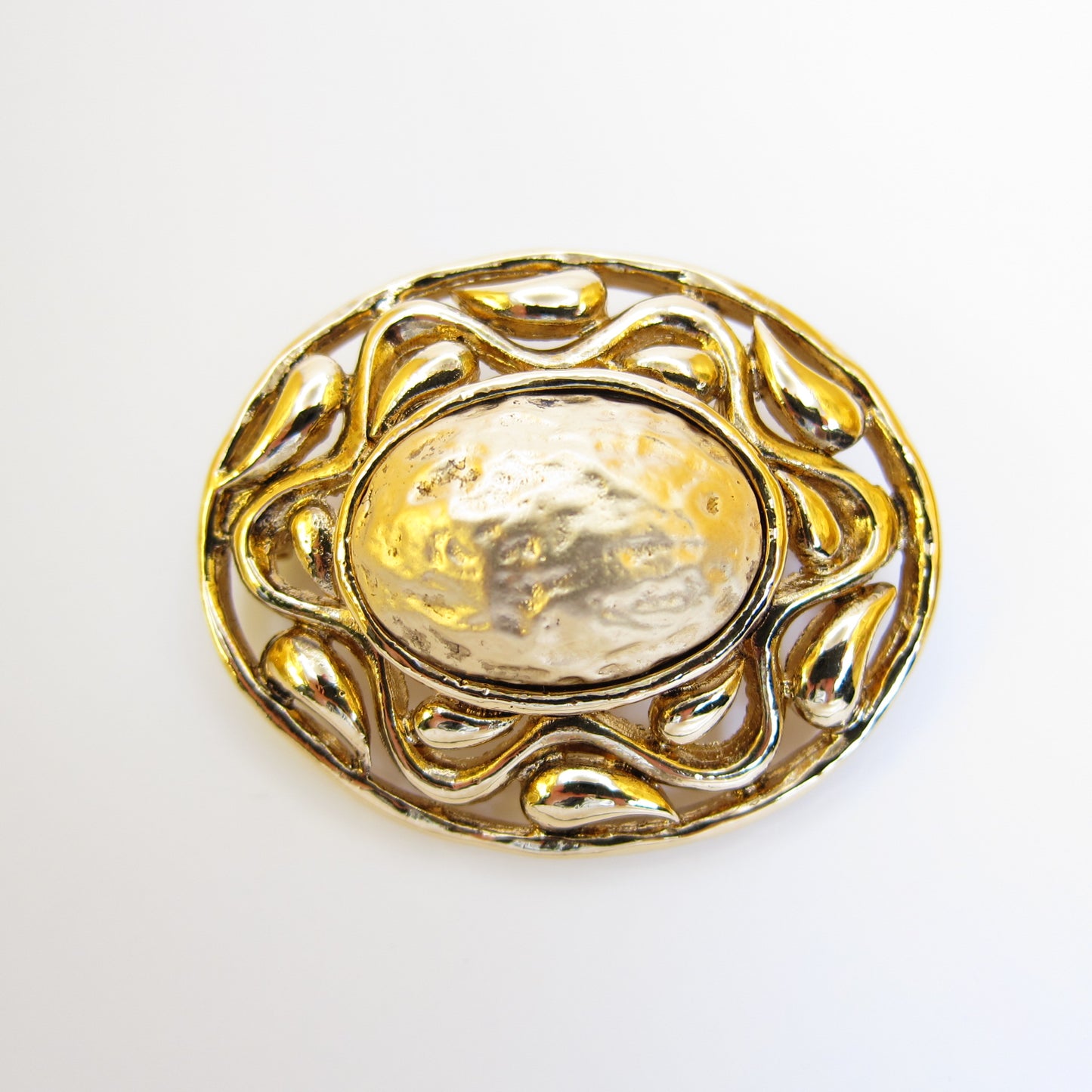 Yves Saint Laurent Vintage Stylish Oval Shape Golden Brooch