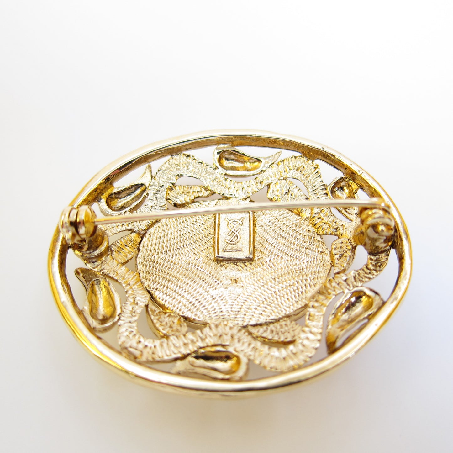 Yves Saint Laurent Vintage Stylish Oval Shape Golden Brooch