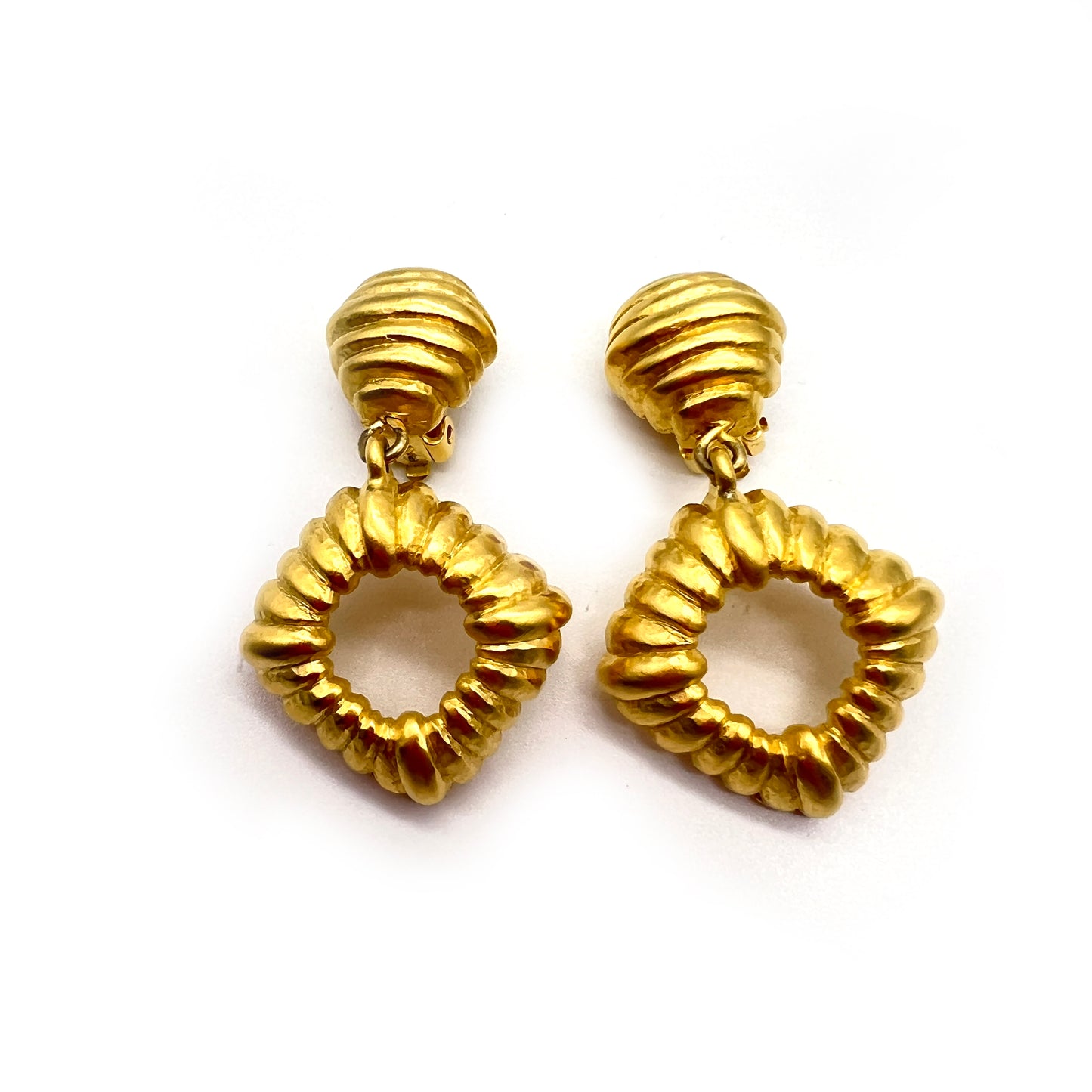 Givenchy Vintage Golden Diamond Dangling Clip-On Earrings