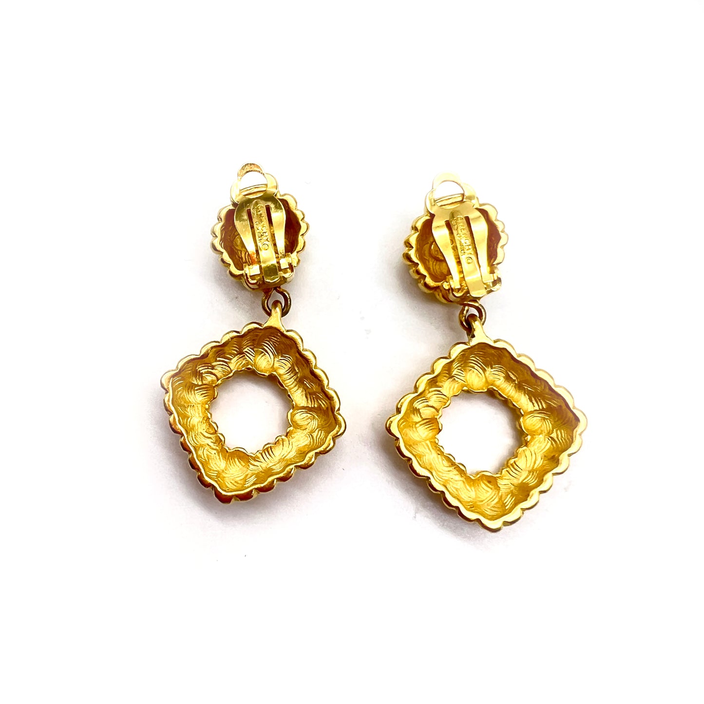 Givenchy Vintage Golden Diamond Dangling Clip-On Earrings
