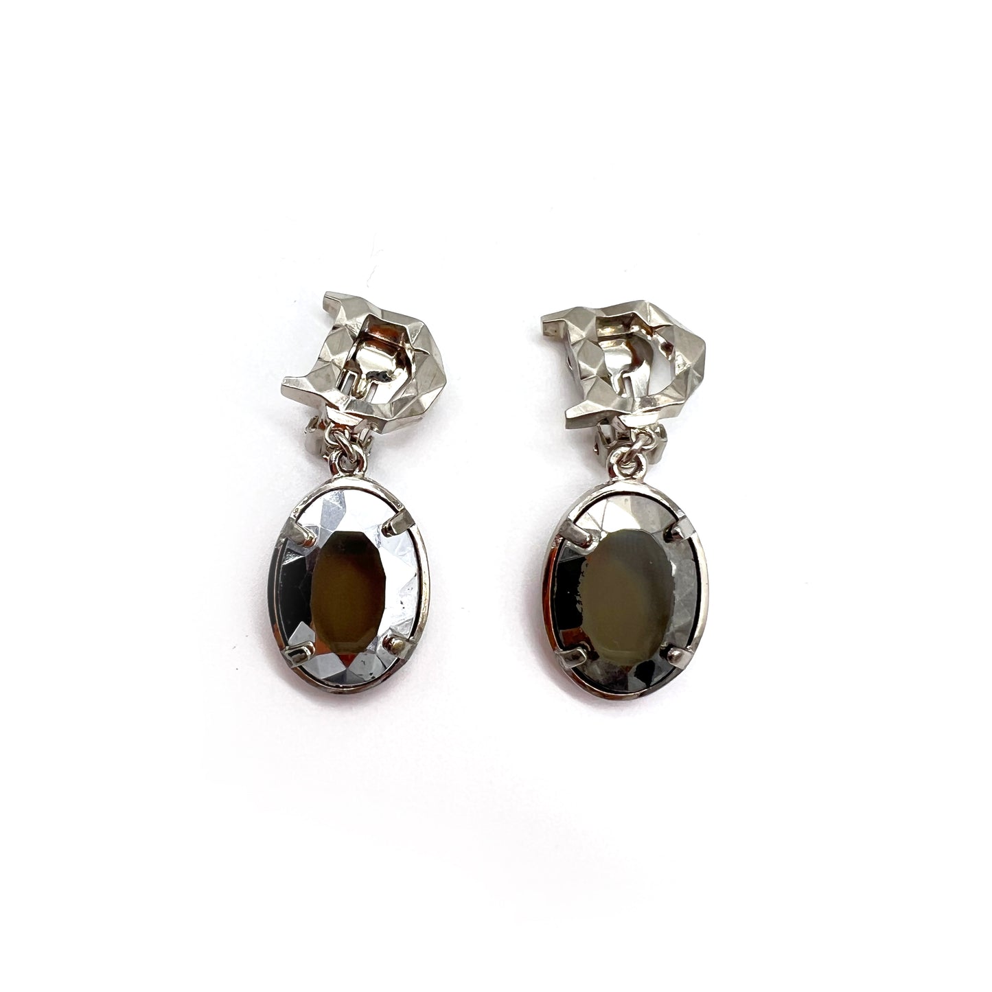 Christian Dior Vintage D Logo Grey Color Stone Clip-On Earrings