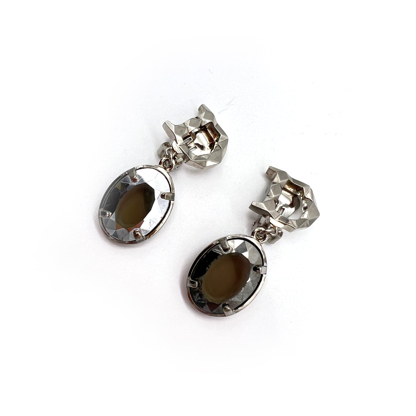 Christian Dior Vintage D Logo Grey Color Stone Clip-On Earrings