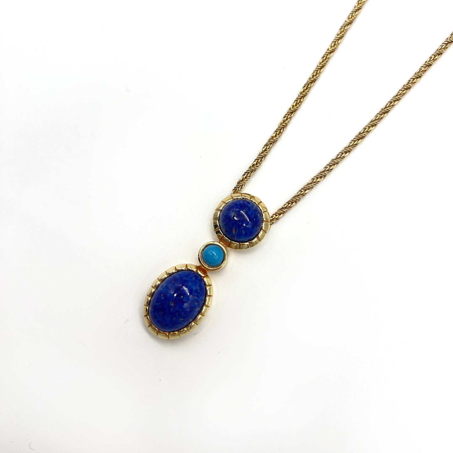 Christian Dior Vintage Blue Color Stone Golden Necklace