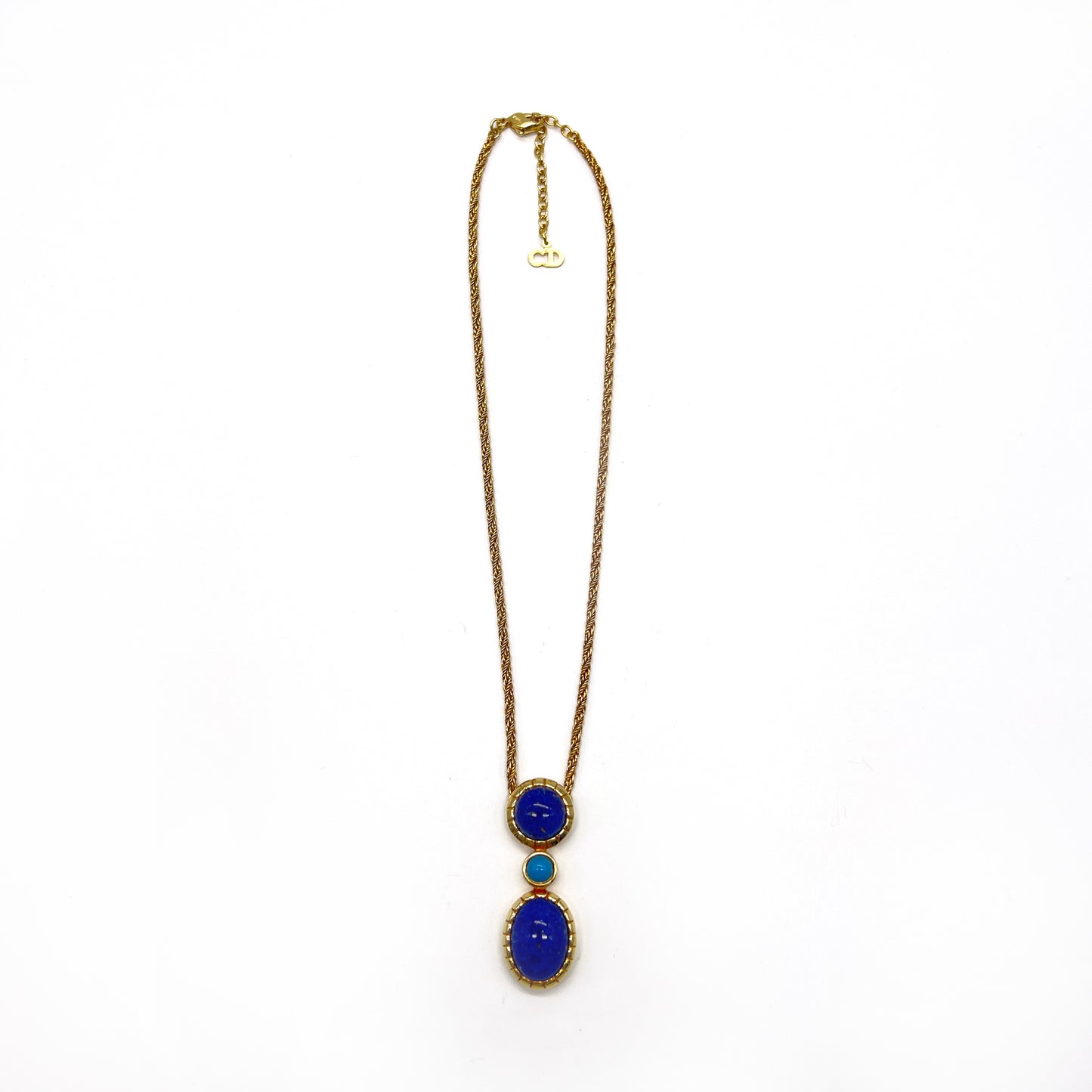 Christian Dior Vintage Blue Color Stone Golden Necklace